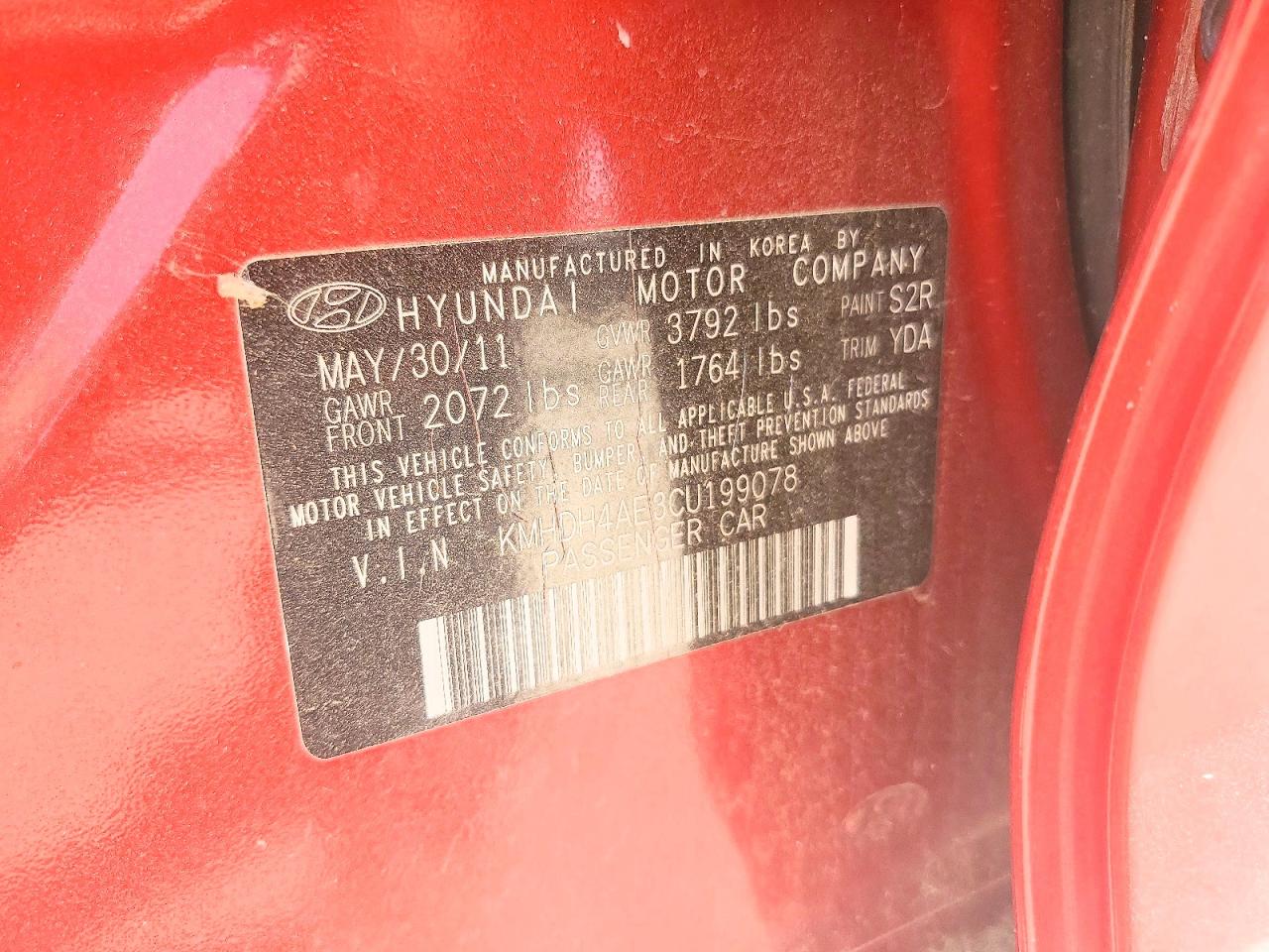2012 Hyundai Elantra Gls Red vin: KMHDH4AE3CU199078