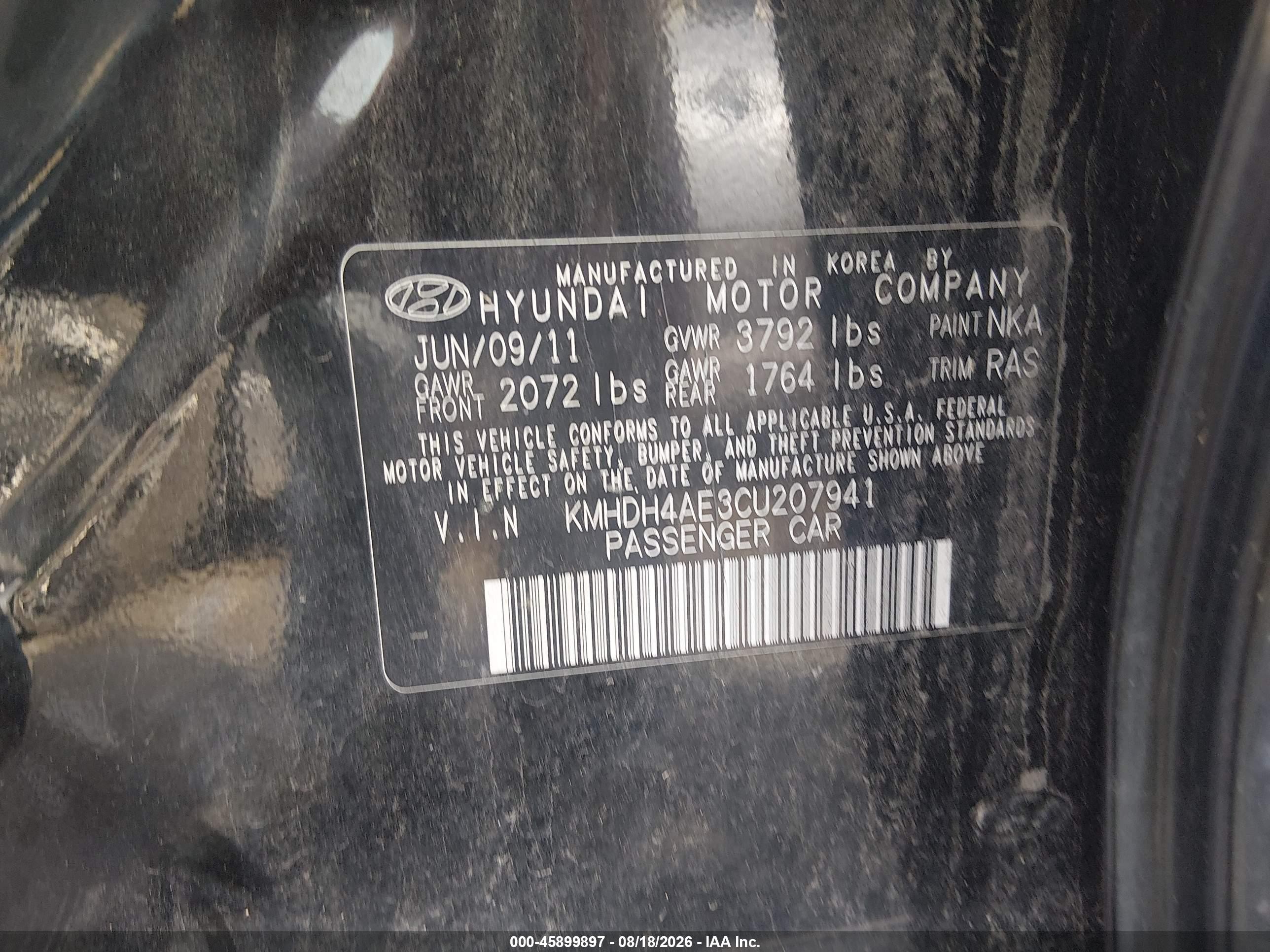 2012 Hyundai Elantra Gls (ulsan Plant) Черный vin: KMHDH4AE3CU207941