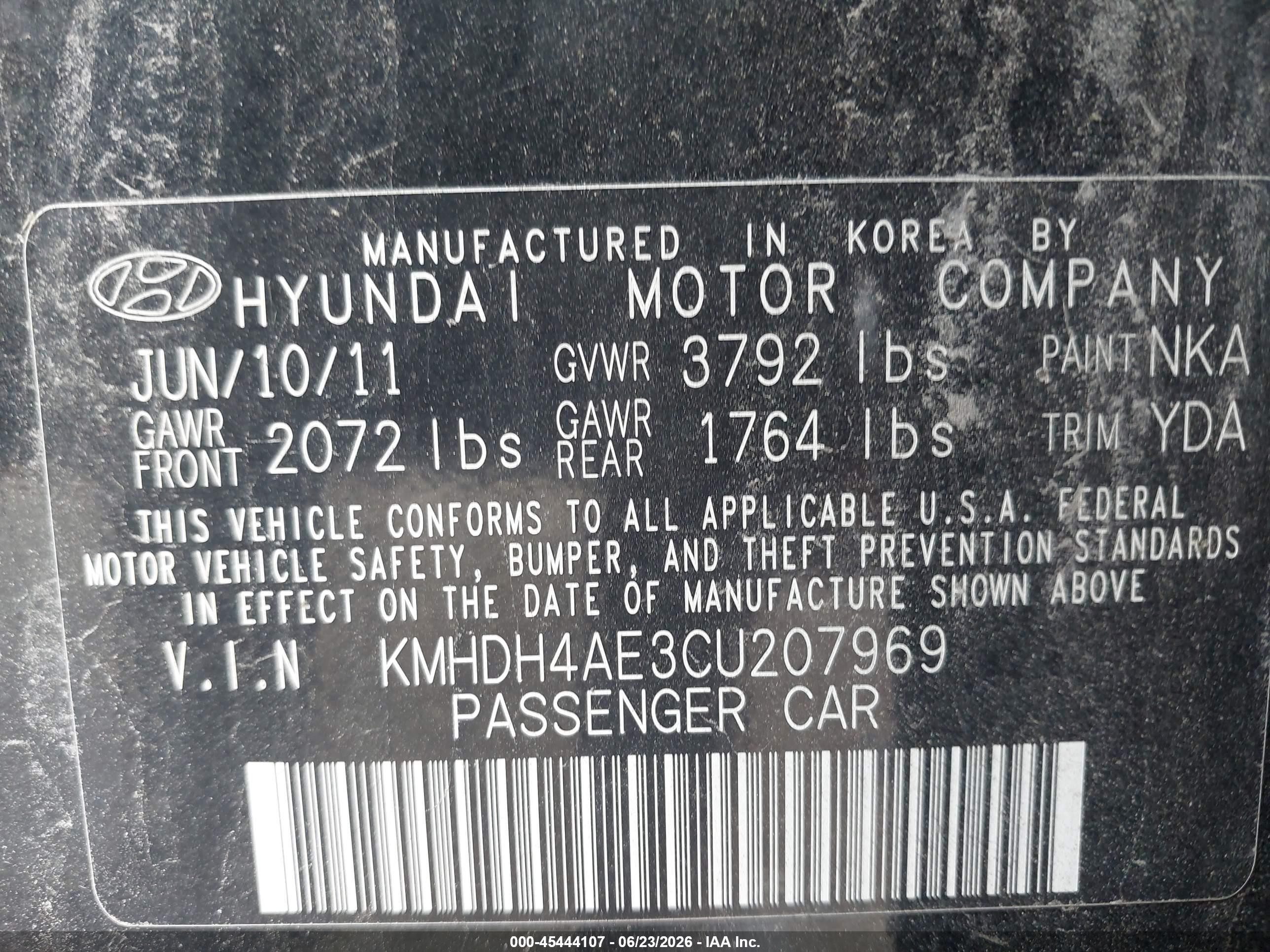 2012 Hyundai Elantra Gls (ulsan Plant) Black vin: KMHDH4AE3CU207969