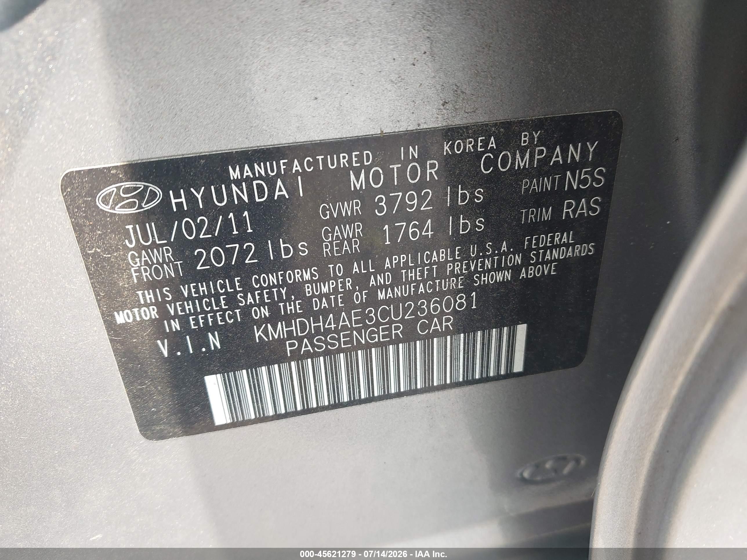 2012 Hyundai Elantra Gls (ulsan Plant) Silver vin: KMHDH4AE3CU236081