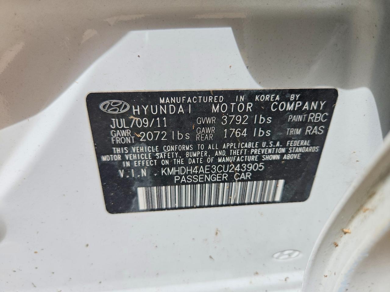 2012 Hyundai Elantra Gls White vin: KMHDH4AE3CU243905