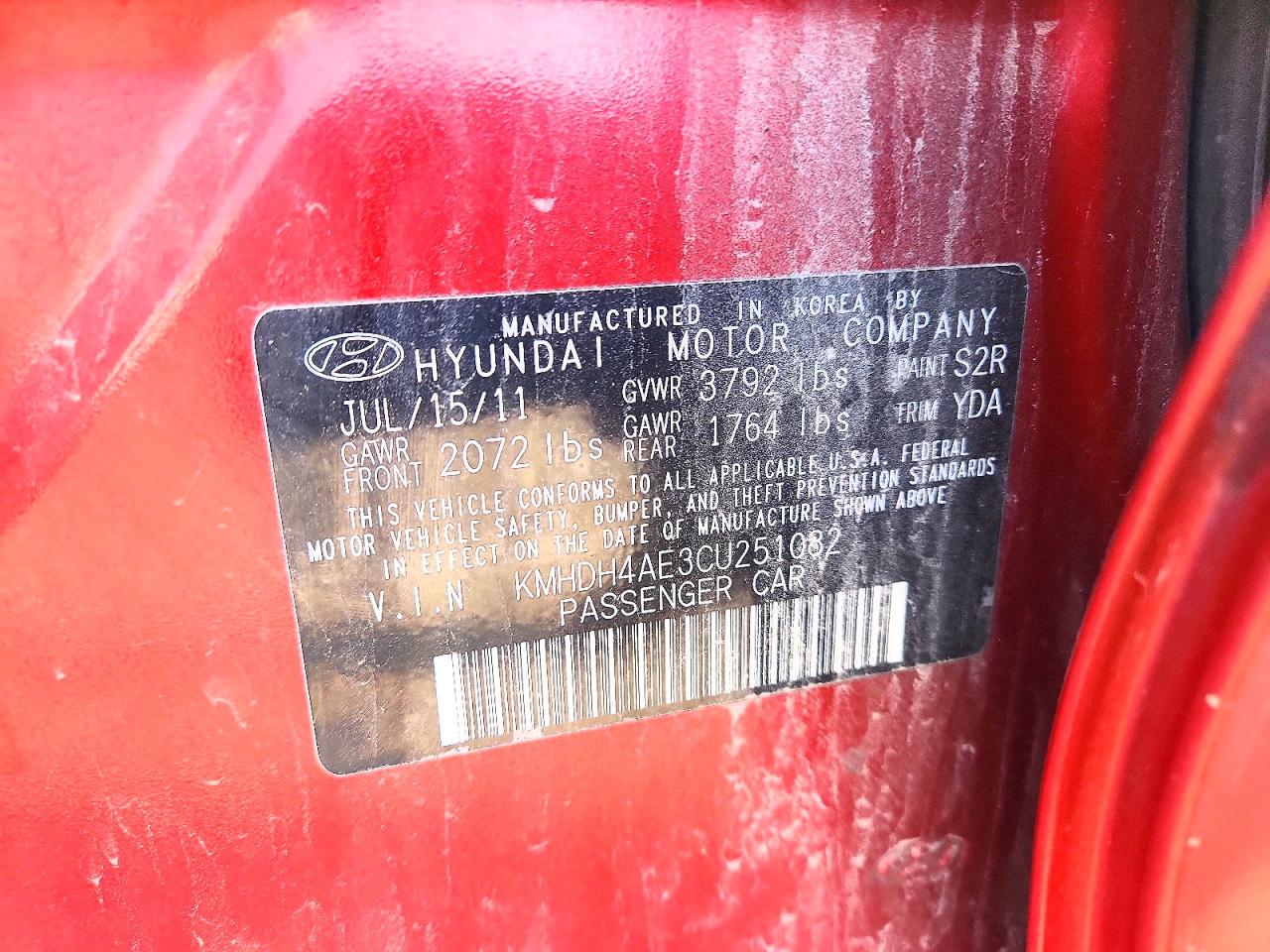 2012 Hyundai Elantra Gls Red vin: KMHDH4AE3CU251082