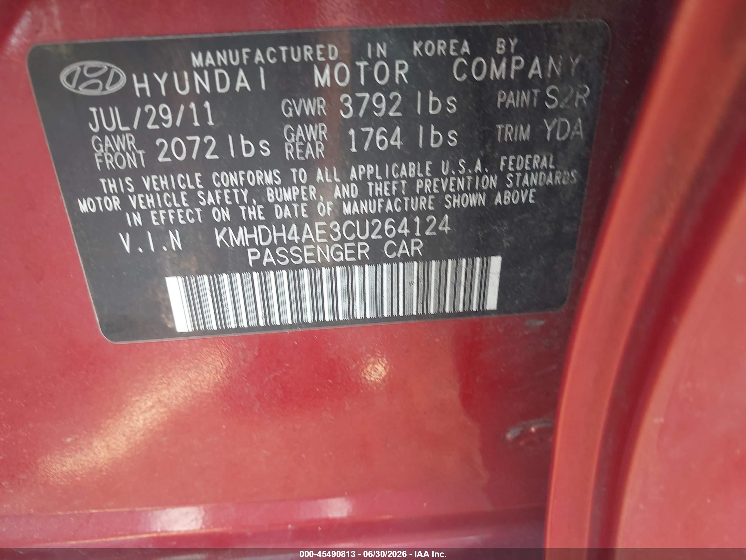 2012 Hyundai Elantra Limited (ulsan Plant) Maroon vin: KMHDH4AE3CU264124