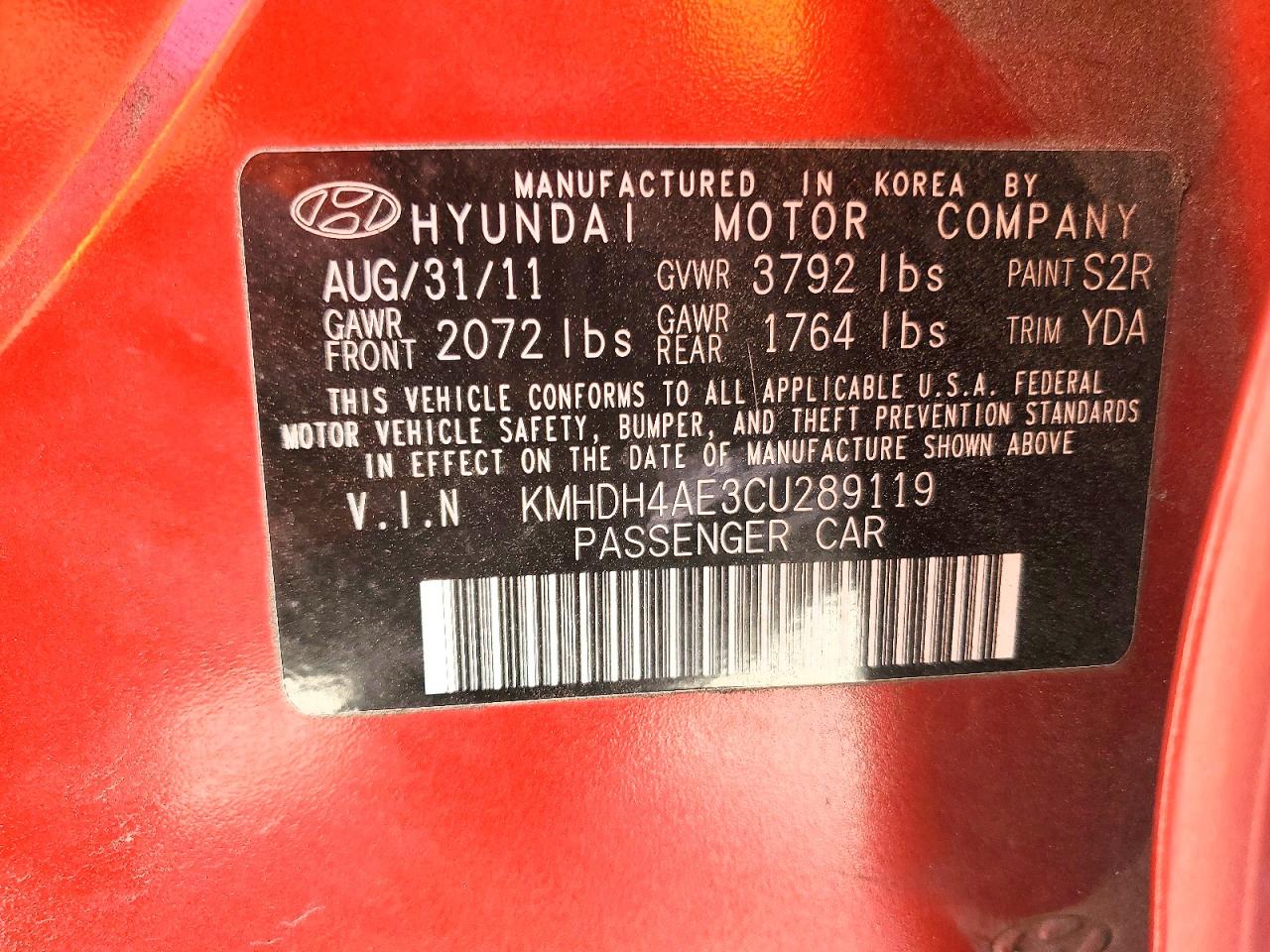 2012 Hyundai Elantra Gls Burgundy vin: KMHDH4AE3CU289119