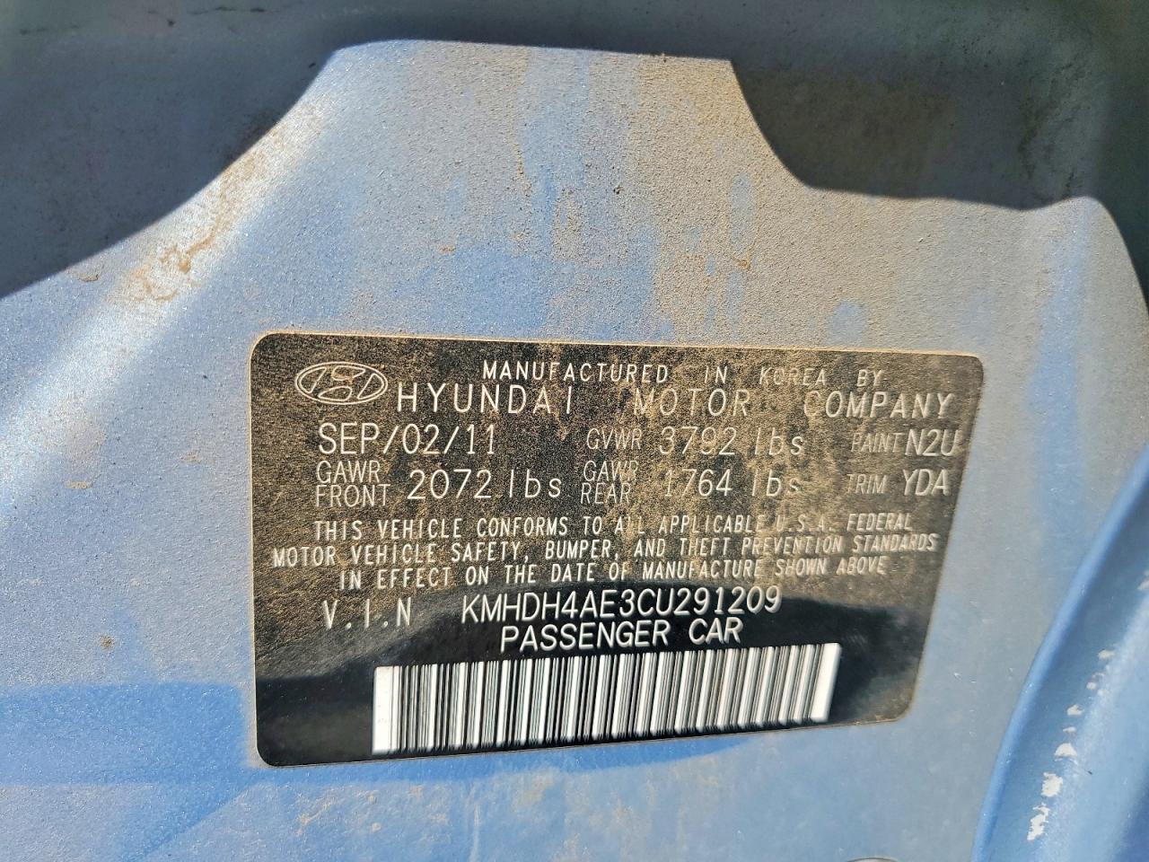 2012 Hyundai Elantra Gls Blue vin: KMHDH4AE3CU291209