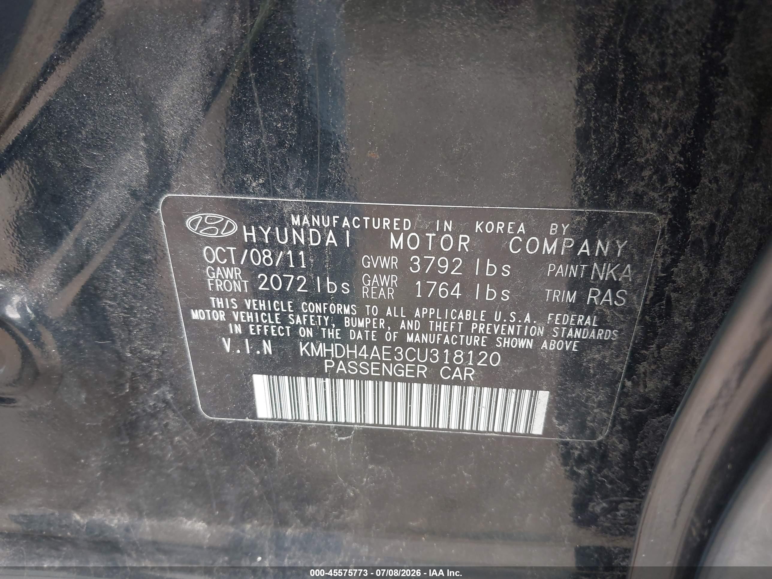 2012 Hyundai Elantra Gls (ulsan Plant) Black vin: KMHDH4AE3CU318120