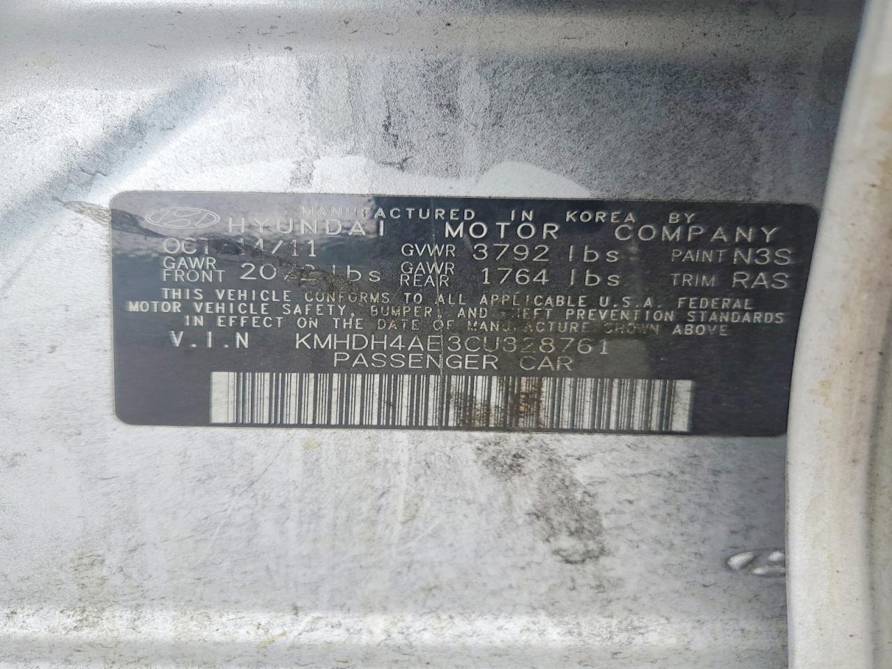 2012 Hyundai Elantra Silver vin: KMHDH4AE3CU328761
