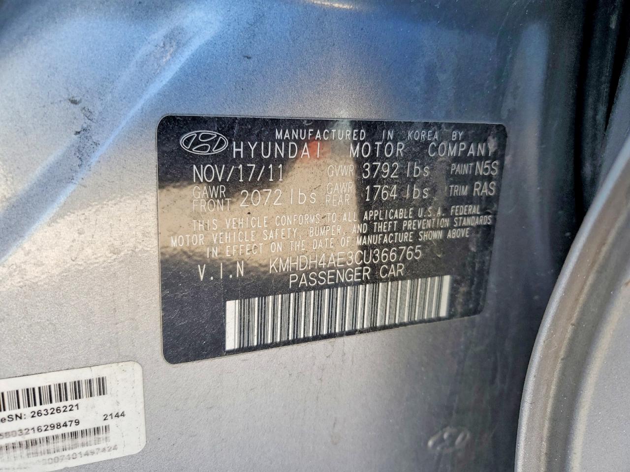 2012 Hyundai Elantra Limited Gray vin: KMHDH4AE3CU366765