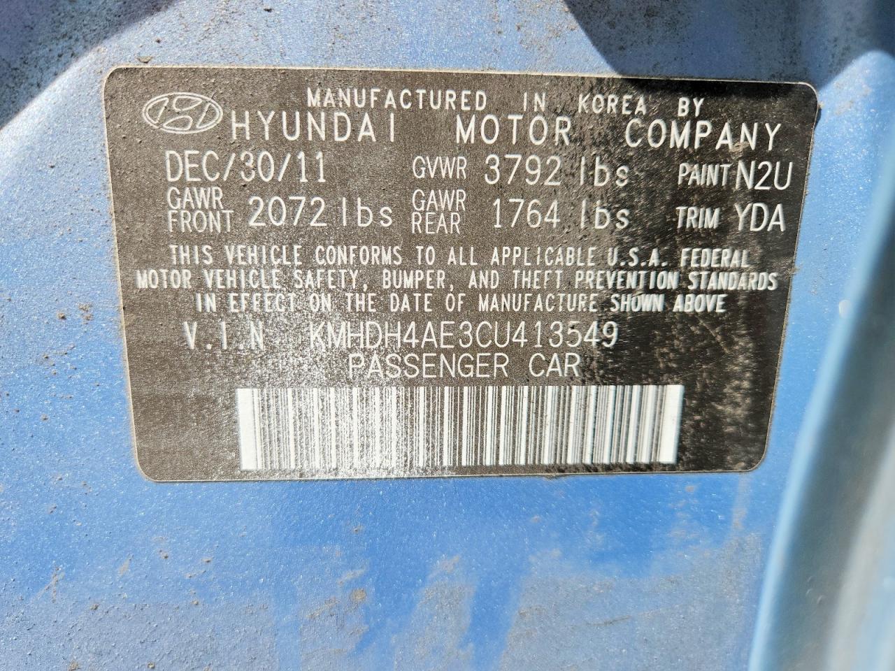 2012 Hyundai Elantra Gls Blue vin: KMHDH4AE3CU413549