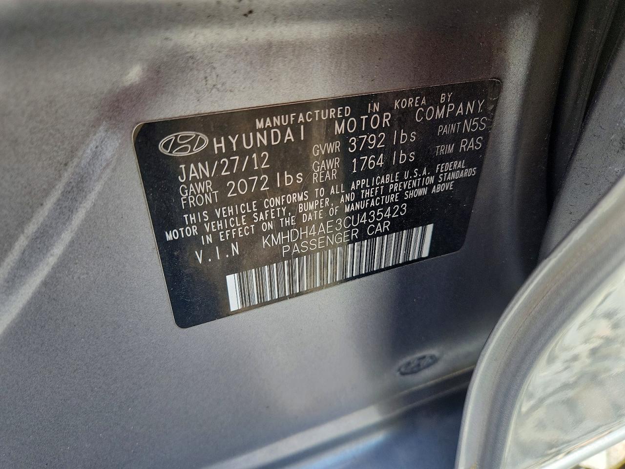 2012 Hyundai Elantra Gls Gray vin: KMHDH4AE3CU435423