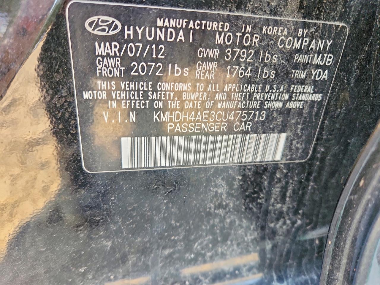 2012 Hyundai Elantra Gls Black vin: KMHDH4AE3CU475713