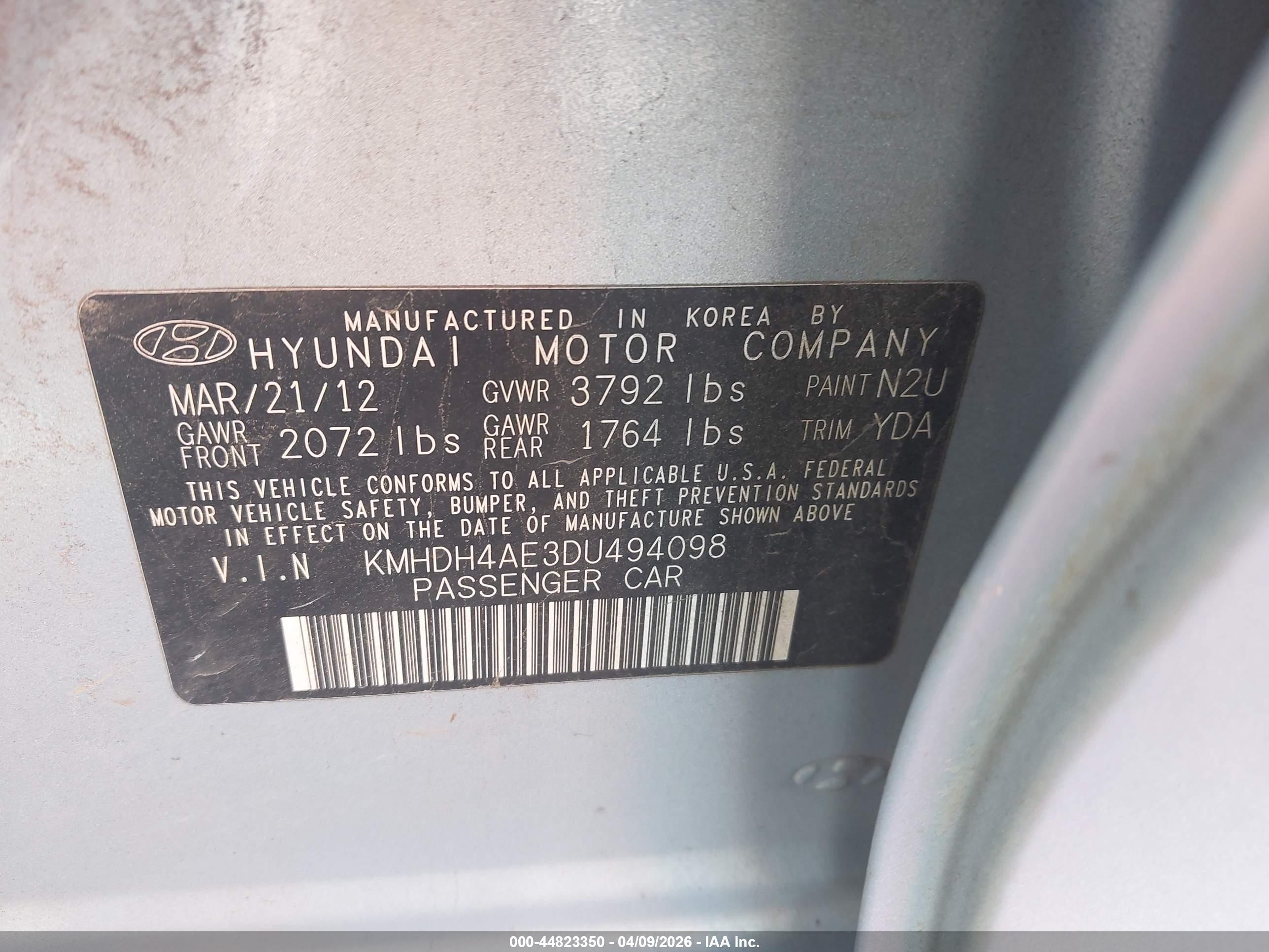 2013 Hyundai Elantra Gls Light Blue vin: KMHDH4AE3DU494098