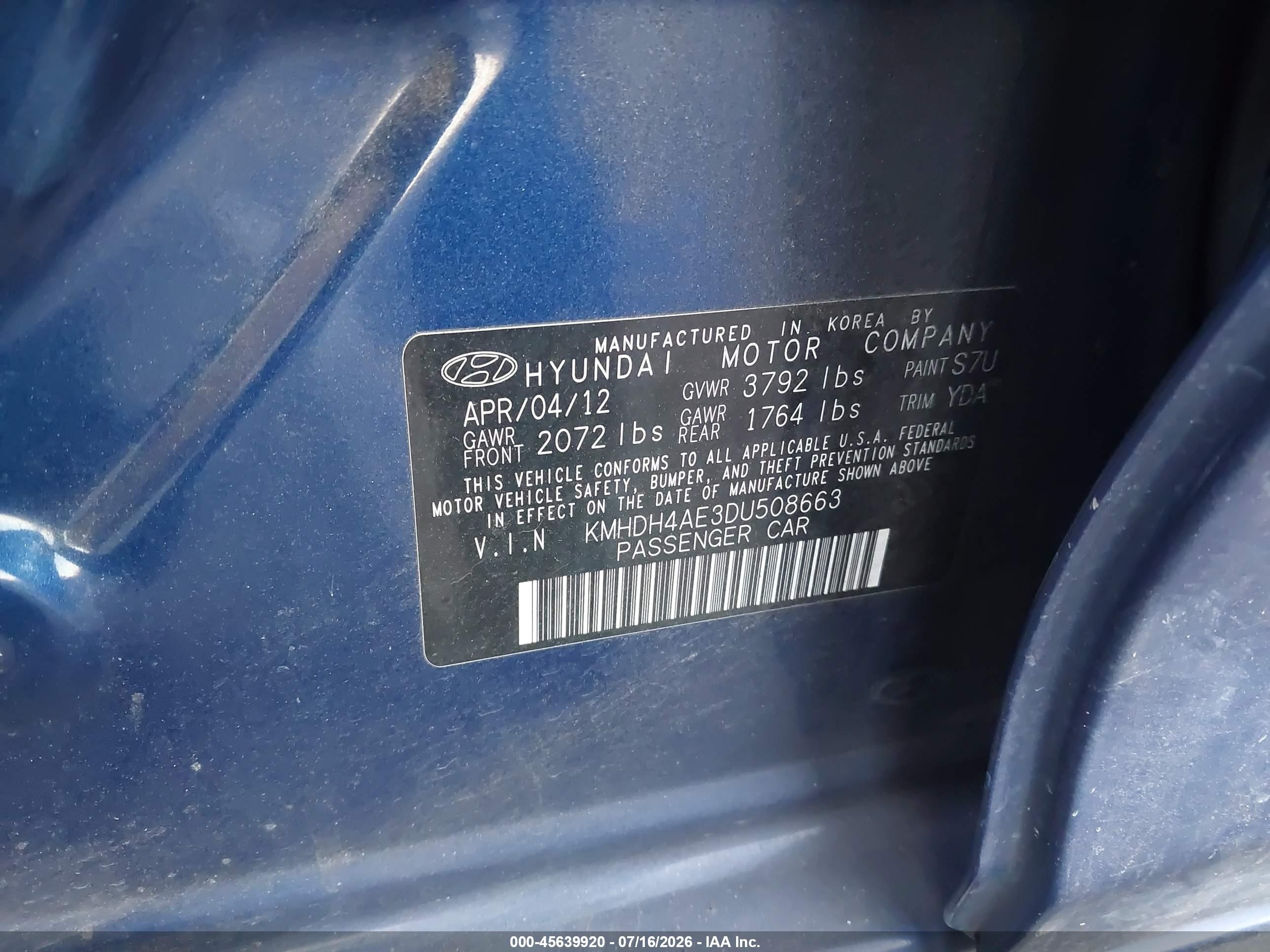2013 Hyundai Elantra Gls Синий vin: KMHDH4AE3DU508663