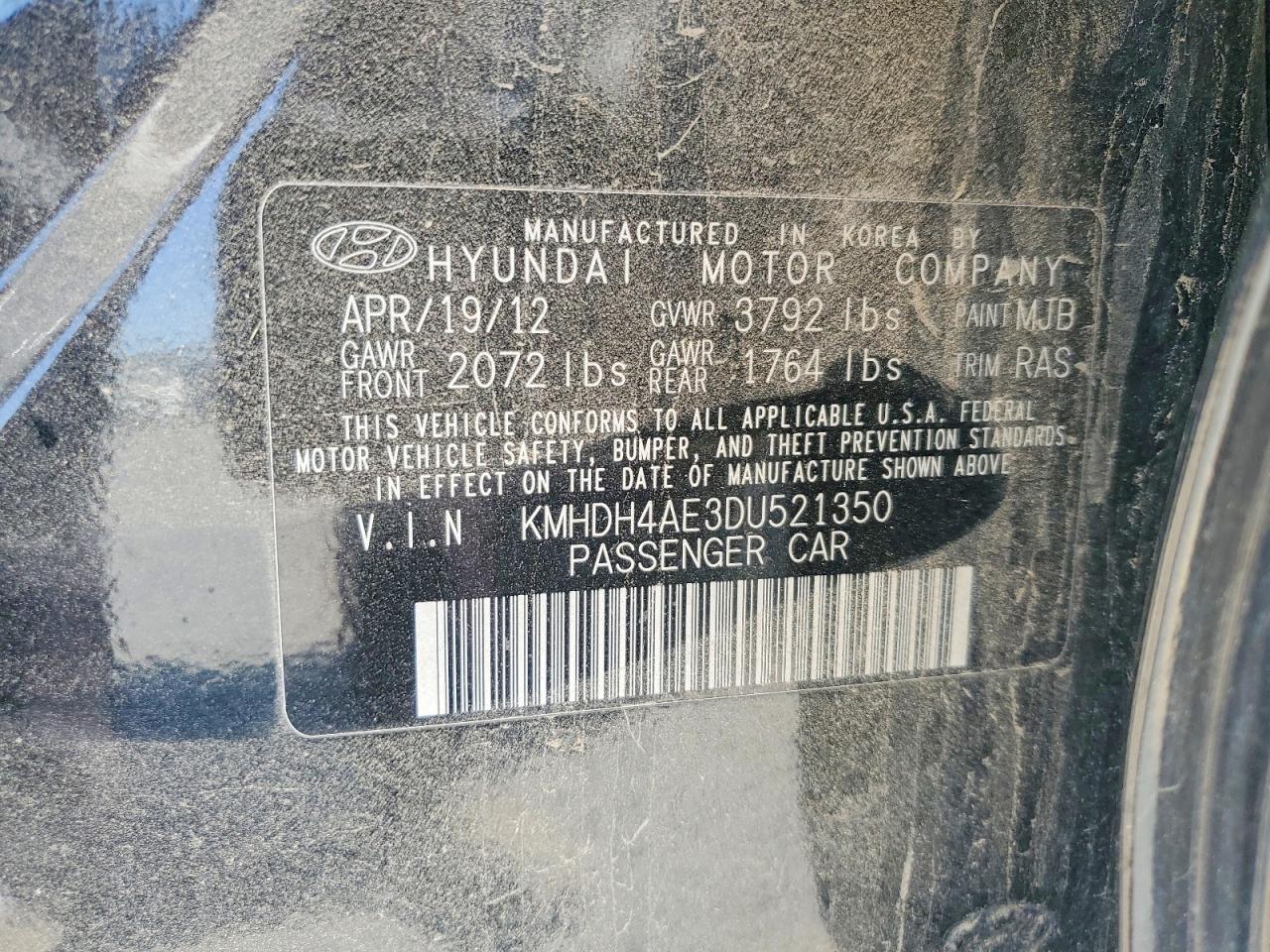 2013 Hyundai Elantra Gls Black vin: KMHDH4AE3DU521350