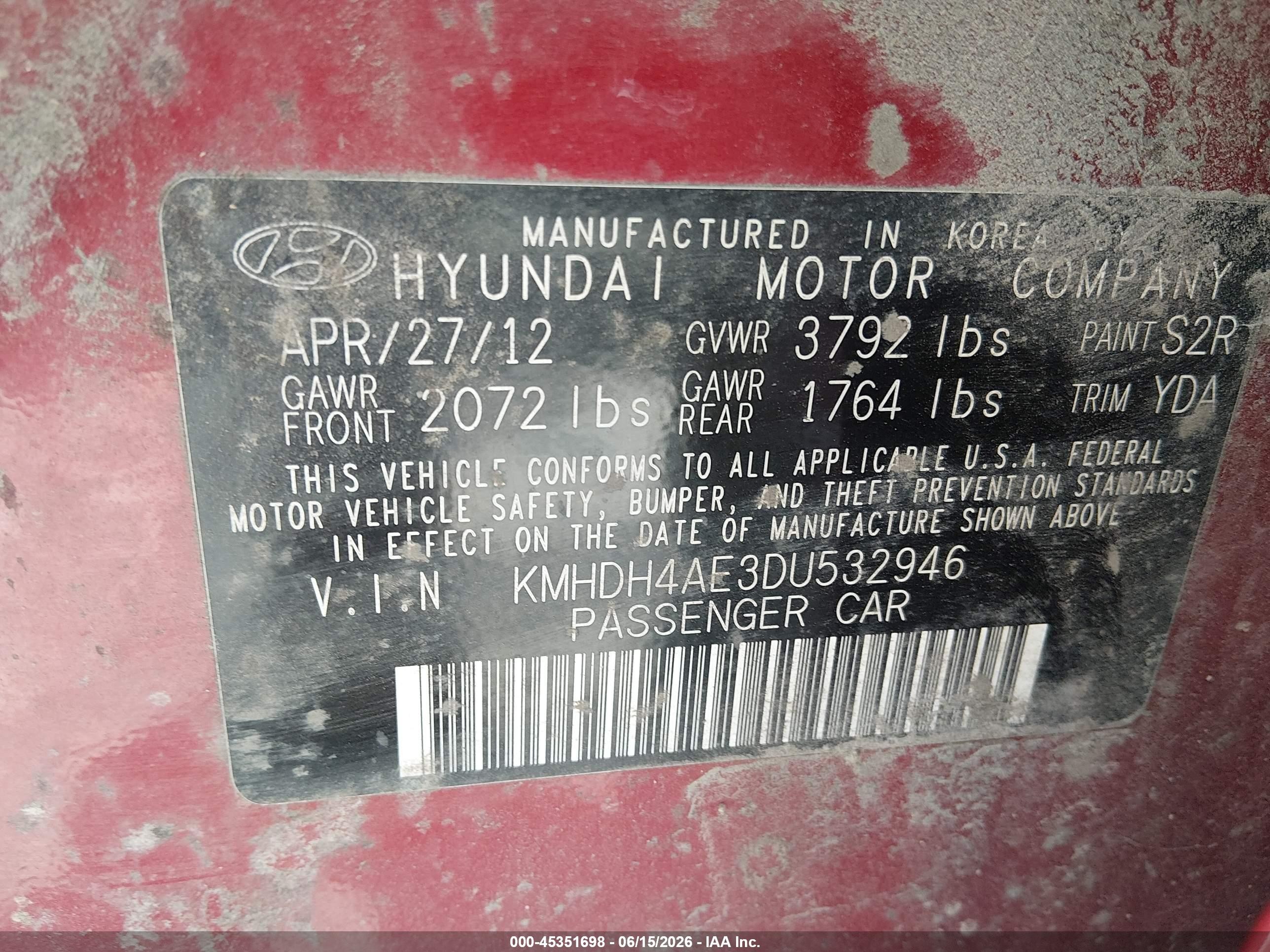 2013 Hyundai Elantra Gls Red vin: KMHDH4AE3DU532946
