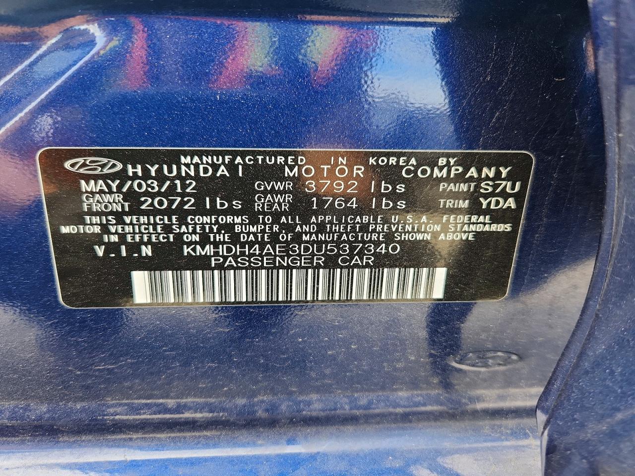 2013 Hyundai Elantra Gls Blue vin: KMHDH4AE3DU537340