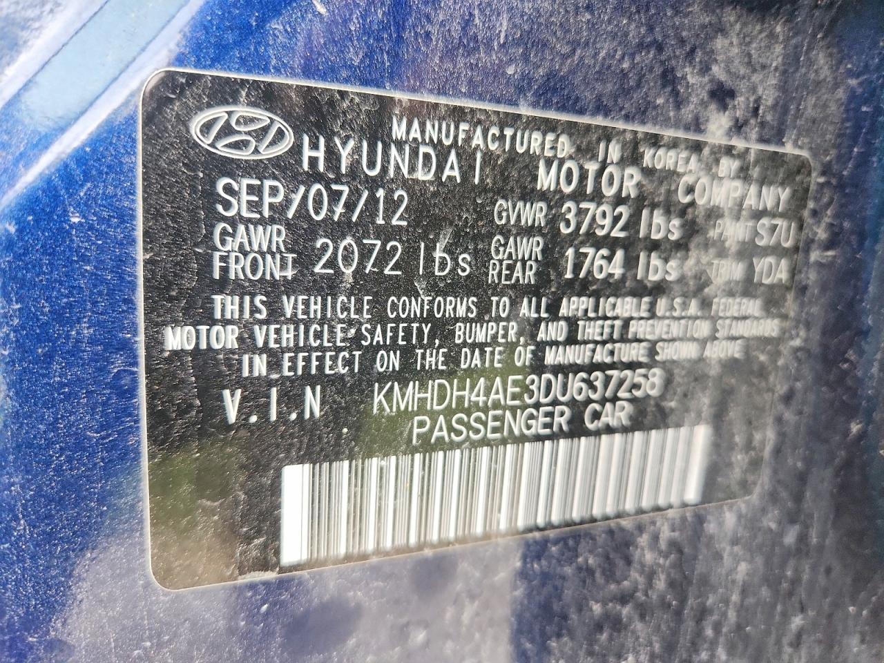2013 Hyundai Elantra Gls Синий vin: KMHDH4AE3DU637258