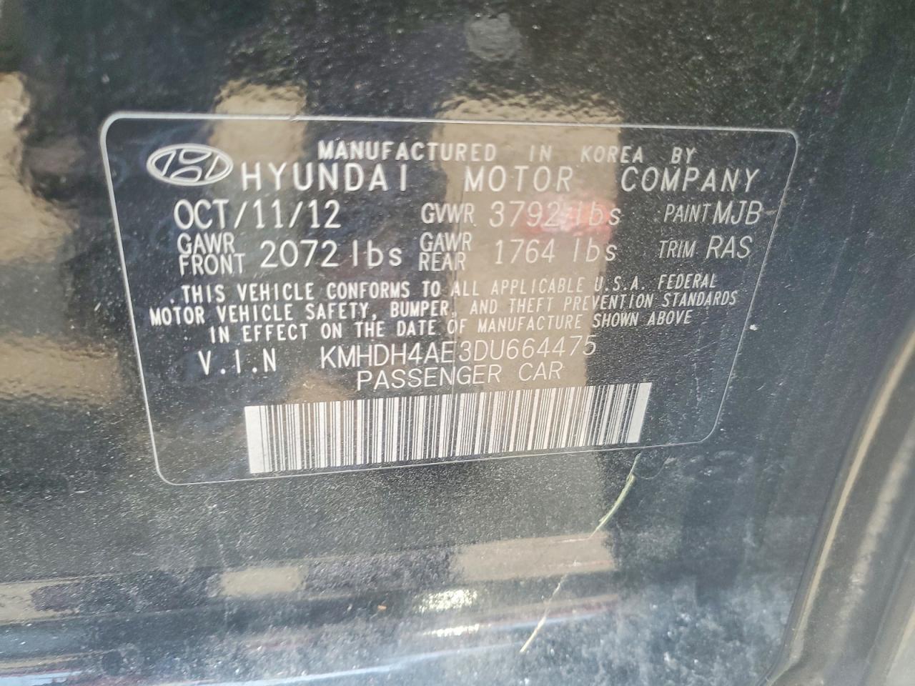 2013 Hyundai Elantra Limited Black vin: KMHDH4AE3DU664475