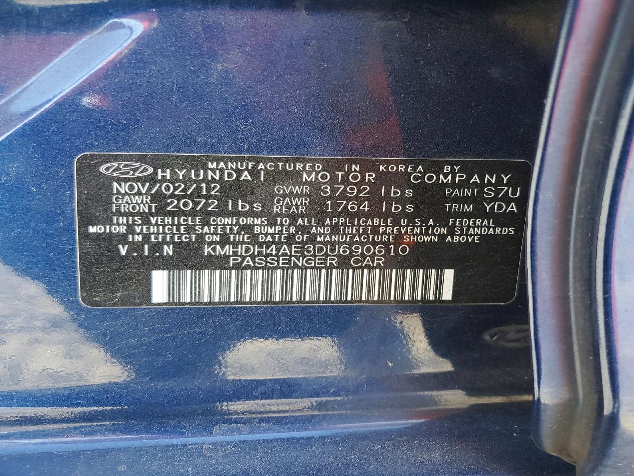 2013 Hyundai Elantra Limited Синий vin: KMHDH4AE3DU690610
