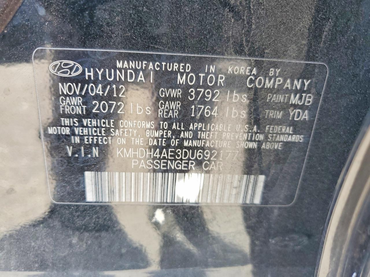 2013 Hyundai Elantra Gls Black vin: KMHDH4AE3DU692177