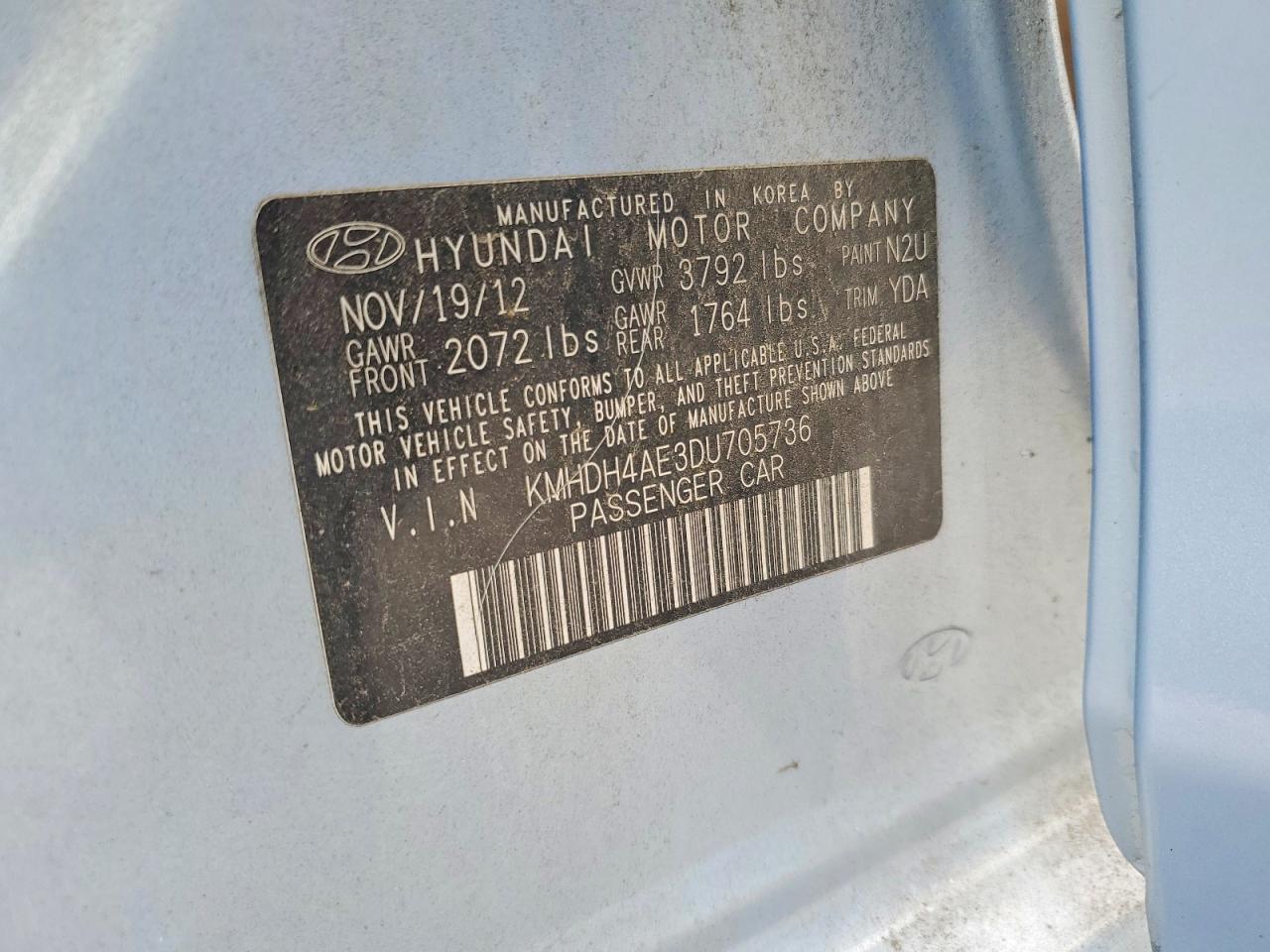 2013 Hyundai Elantra Gls Blue vin: KMHDH4AE3DU705736