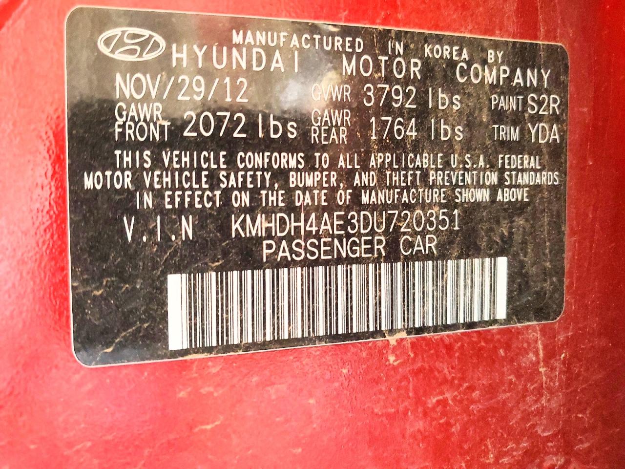 2013 Hyundai Elantra Gls Red vin: KMHDH4AE3DU720351