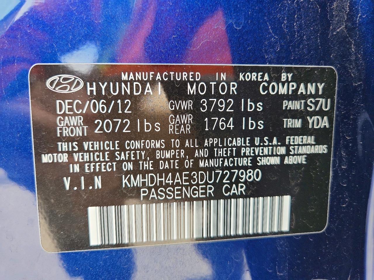 2013 Hyundai Elantra Gls Синий vin: KMHDH4AE3DU727980