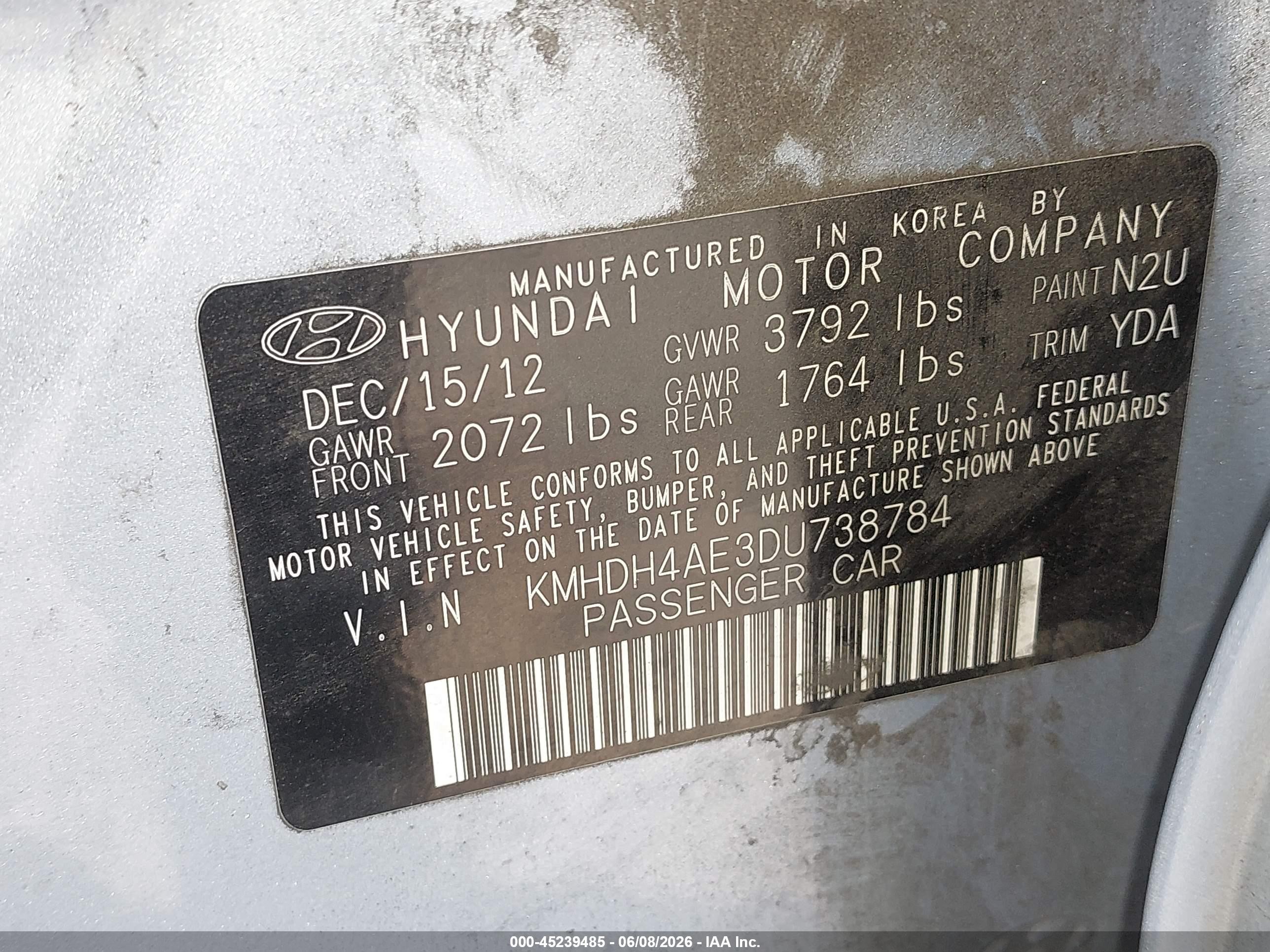 2013 Hyundai Elantra Gls Blue vin: KMHDH4AE3DU738784