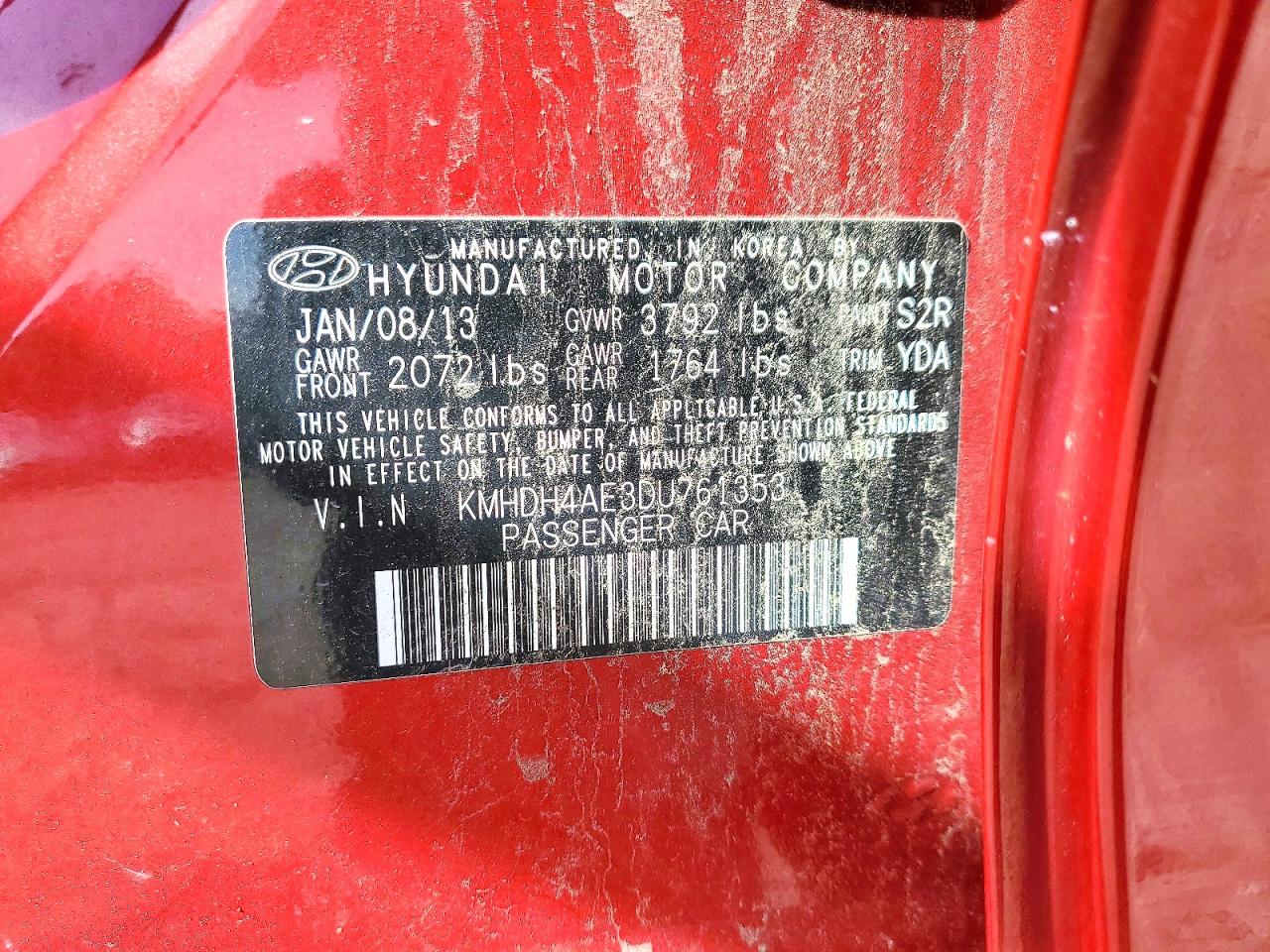 2013 Hyundai Elantra Gls Red vin: KMHDH4AE3DU761353