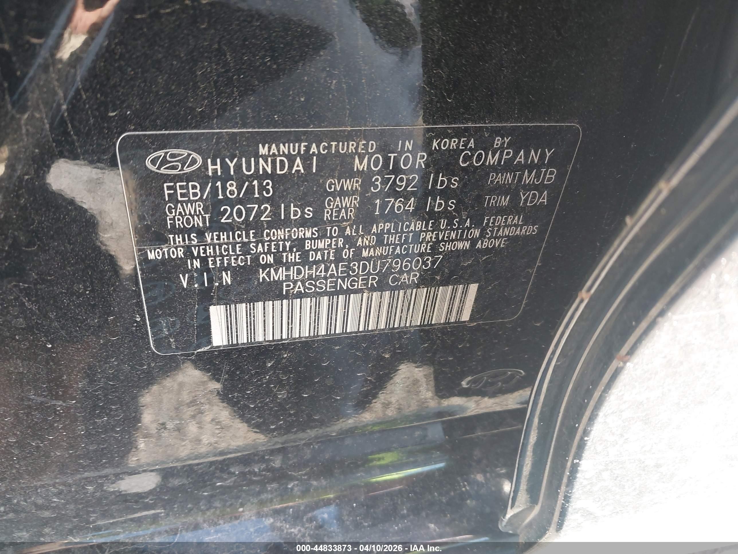 2013 Hyundai Elantra Gls Black vin: KMHDH4AE3DU796037