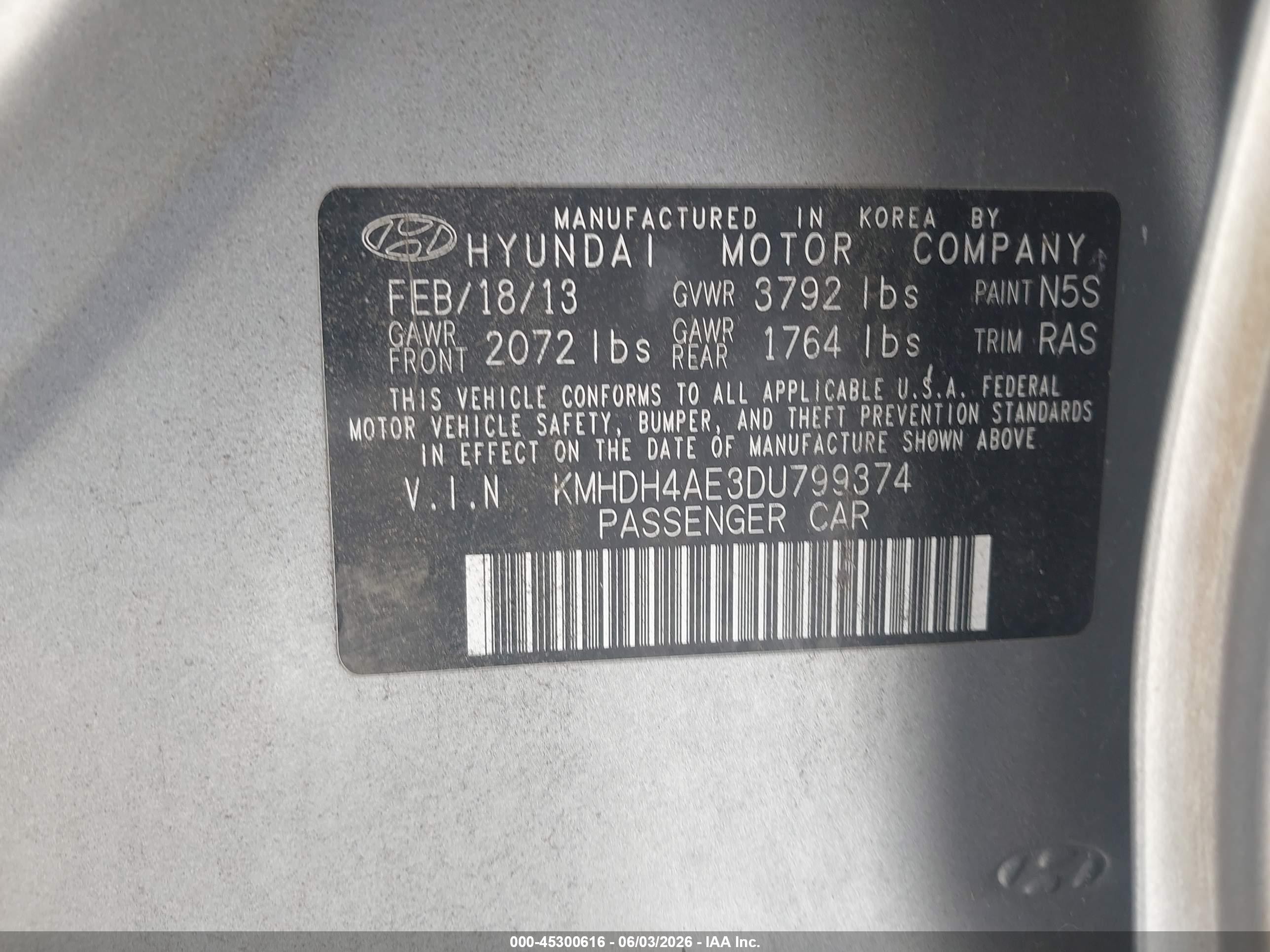 2013 Hyundai Elantra Gls Gray vin: KMHDH4AE3DU799374