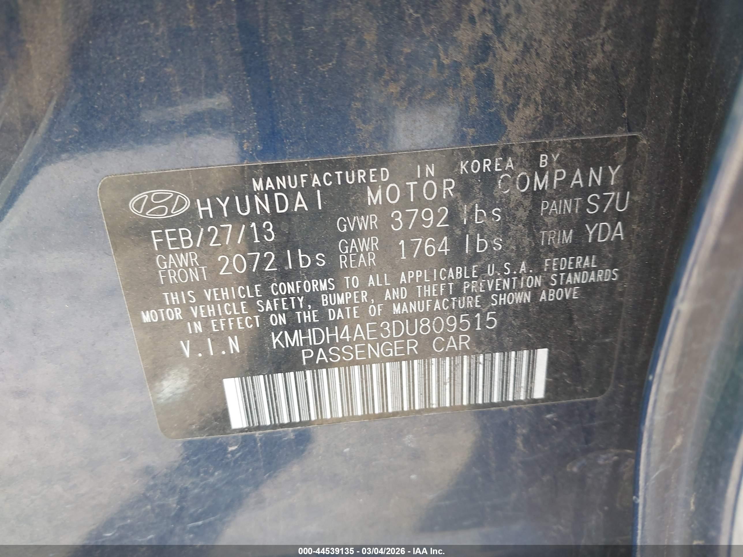 2013 Hyundai Elantra Gls Blue vin: KMHDH4AE3DU809515