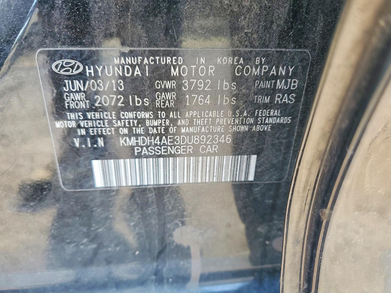 2013 Hyundai Elantra Gls Black vin: KMHDH4AE3DU892346