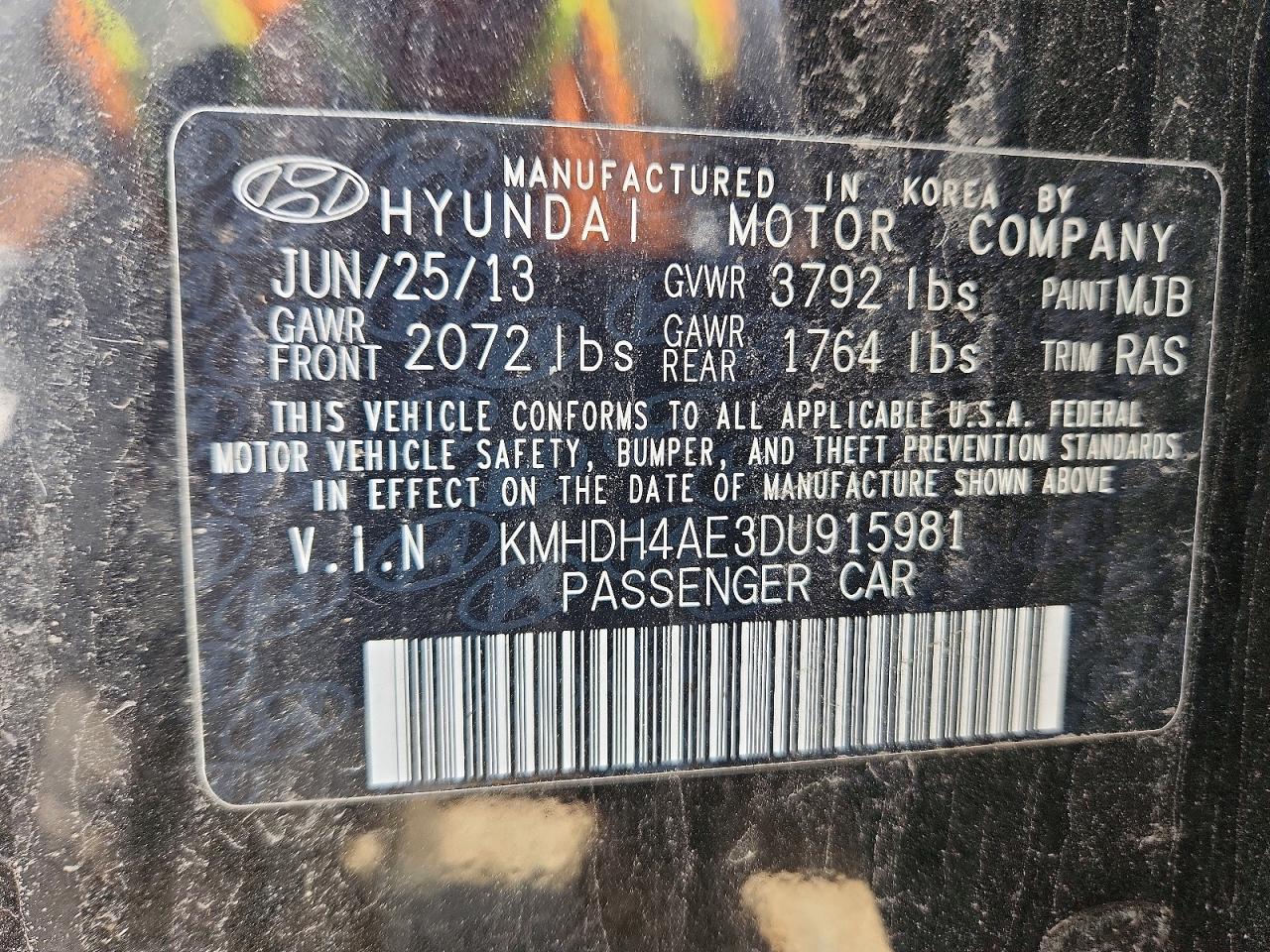 2013 Hyundai Elantra Gls Black vin: KMHDH4AE3DU915981