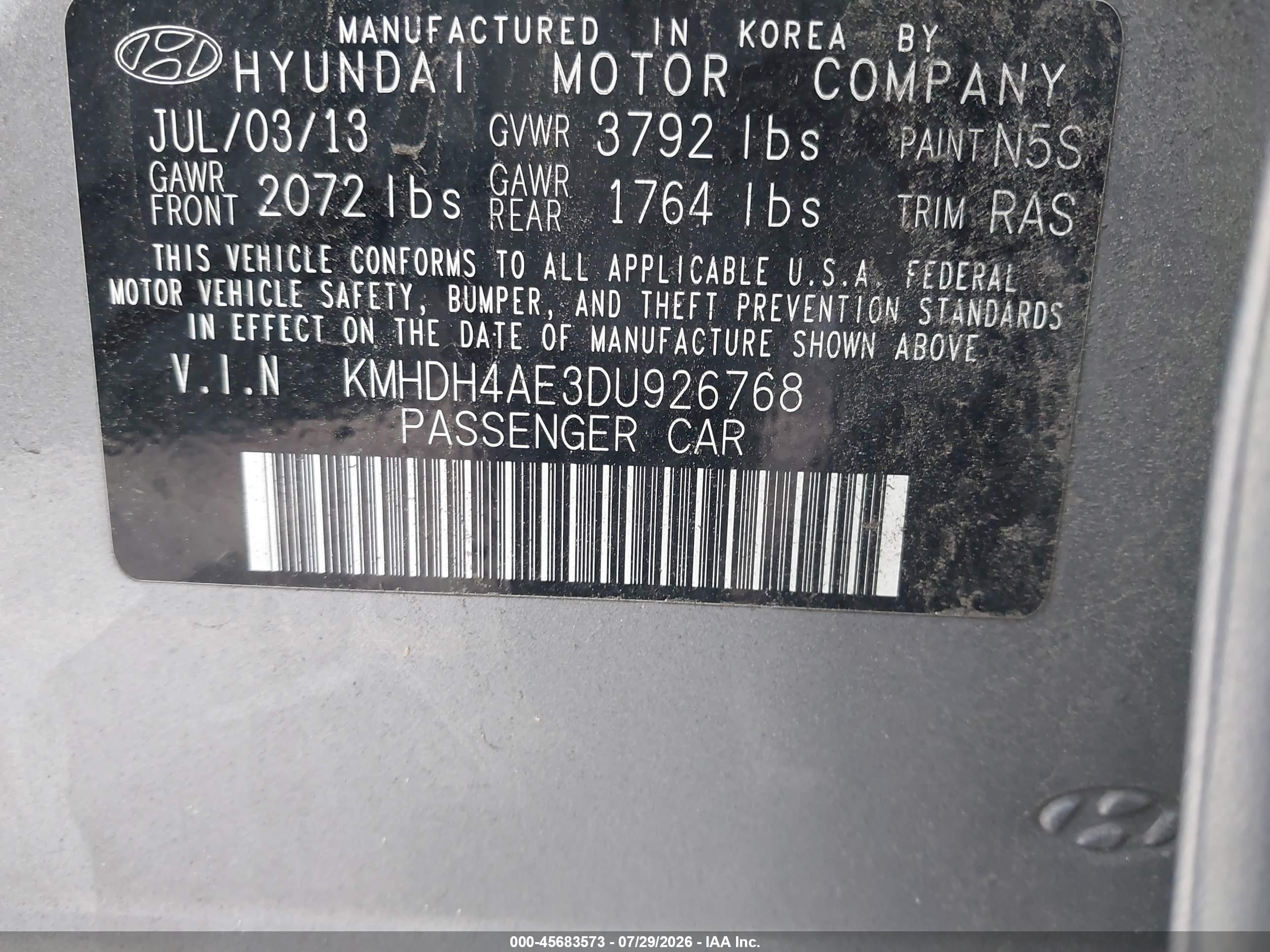 2013 Hyundai Elantra Gls Gray vin: KMHDH4AE3DU926768