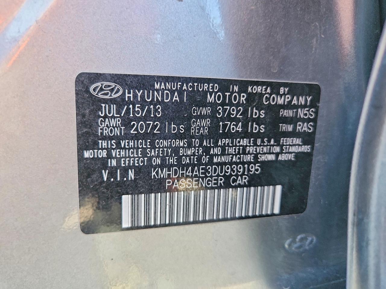 2013 Hyundai Elantra Gls Gray vin: KMHDH4AE3DU939195