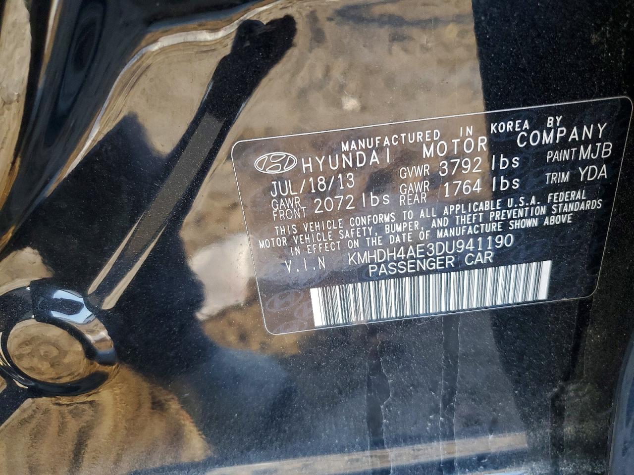 2013 Hyundai Elantra Gls Black vin: KMHDH4AE3DU941190