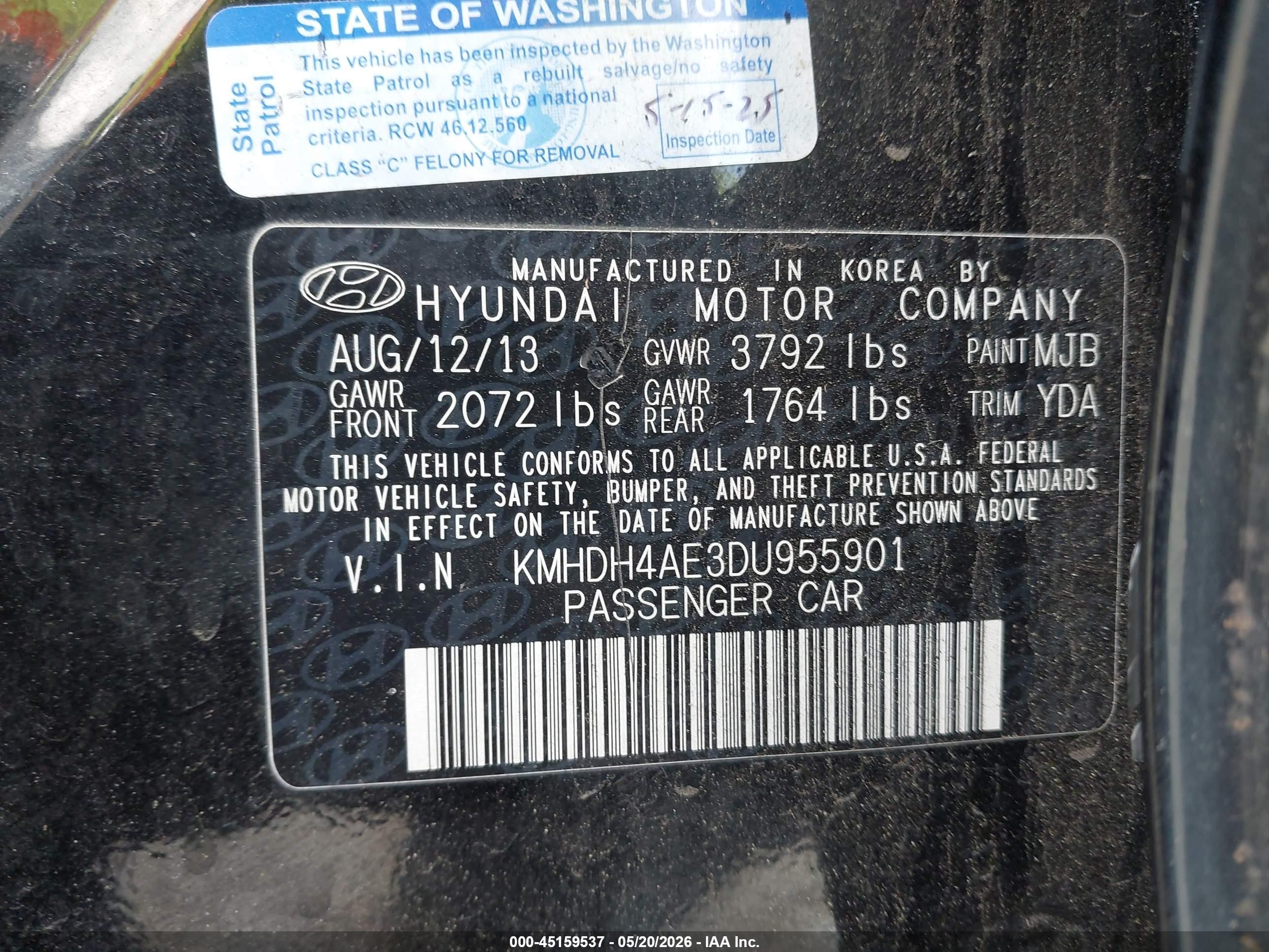 2013 Hyundai Elantra Gls Black vin: KMHDH4AE3DU955901