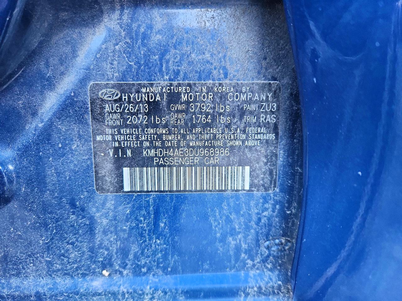 2013 Hyundai Elantra Gls Blue vin: KMHDH4AE3DU968986