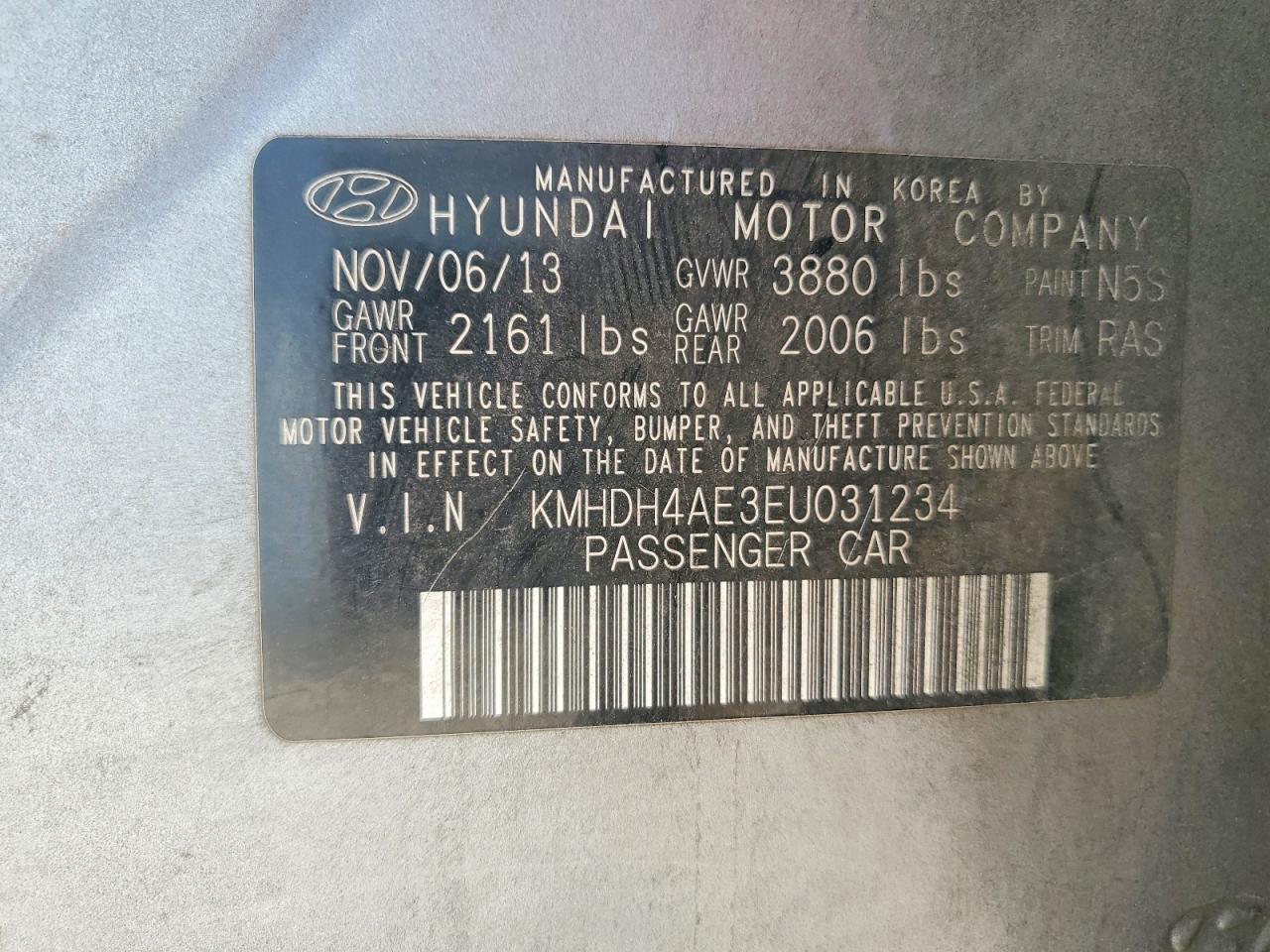 2014 Hyundai Elantra Se Silver vin: KMHDH4AE3EU031234