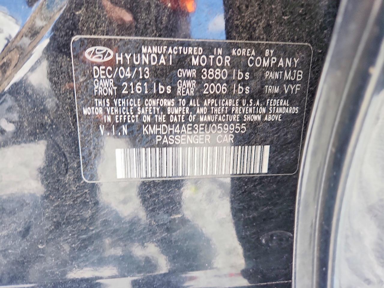 2014 Hyundai Elantra Se Black vin: KMHDH4AE3EU059955