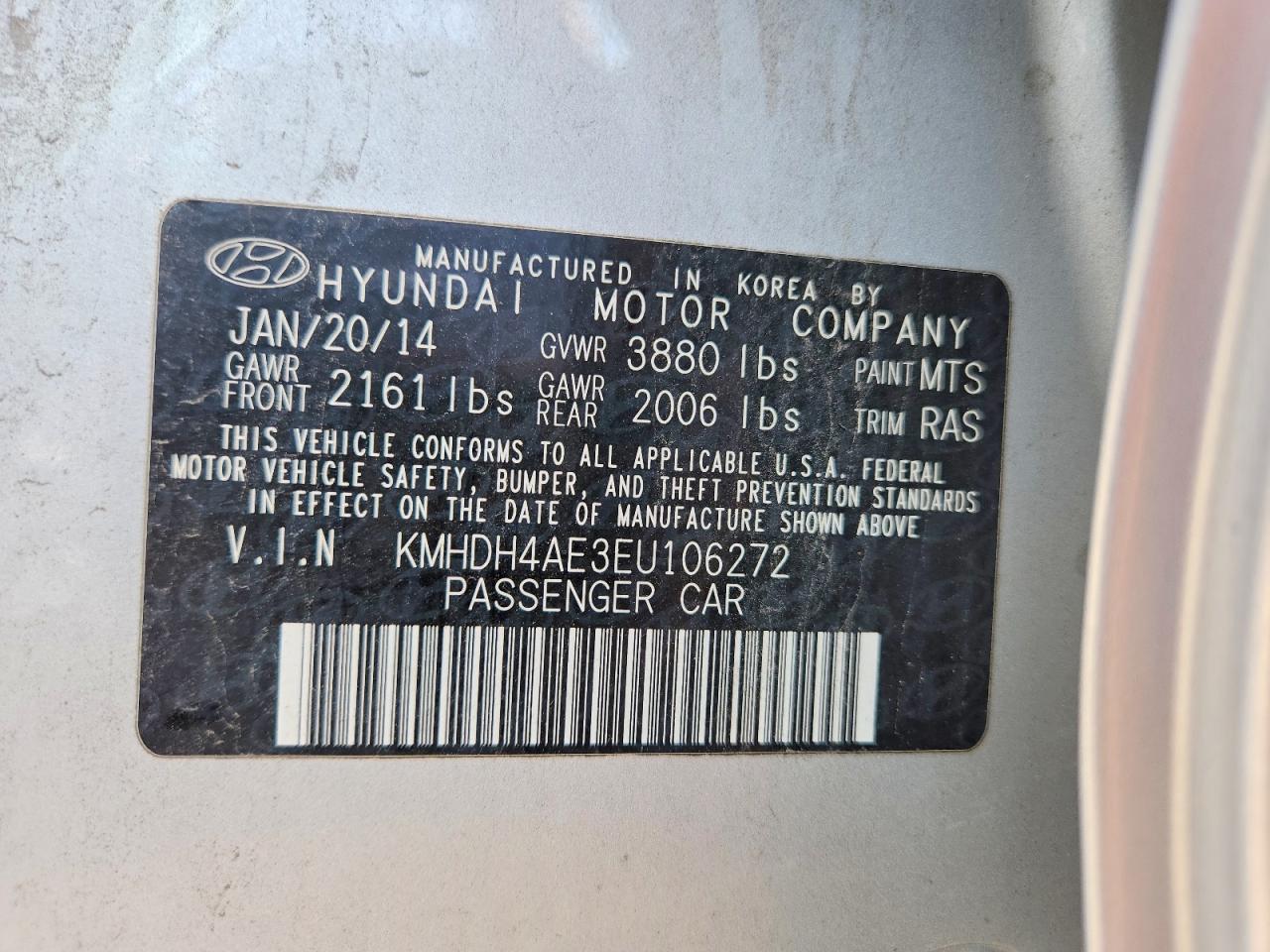2014 Hyundai Elantra Se Silver vin: KMHDH4AE3EU106272
