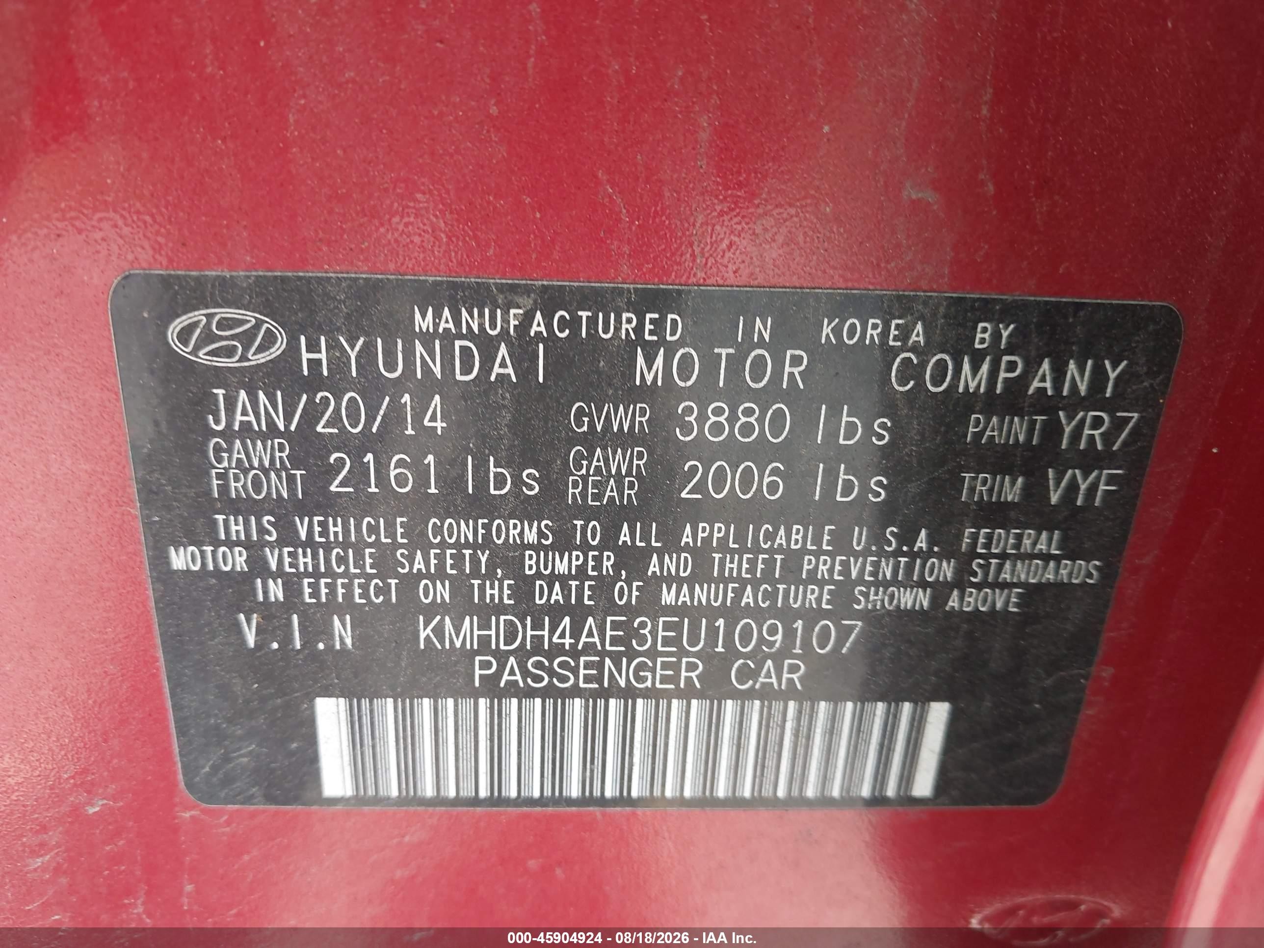 2014 Hyundai Elantra Se Red vin: KMHDH4AE3EU109107