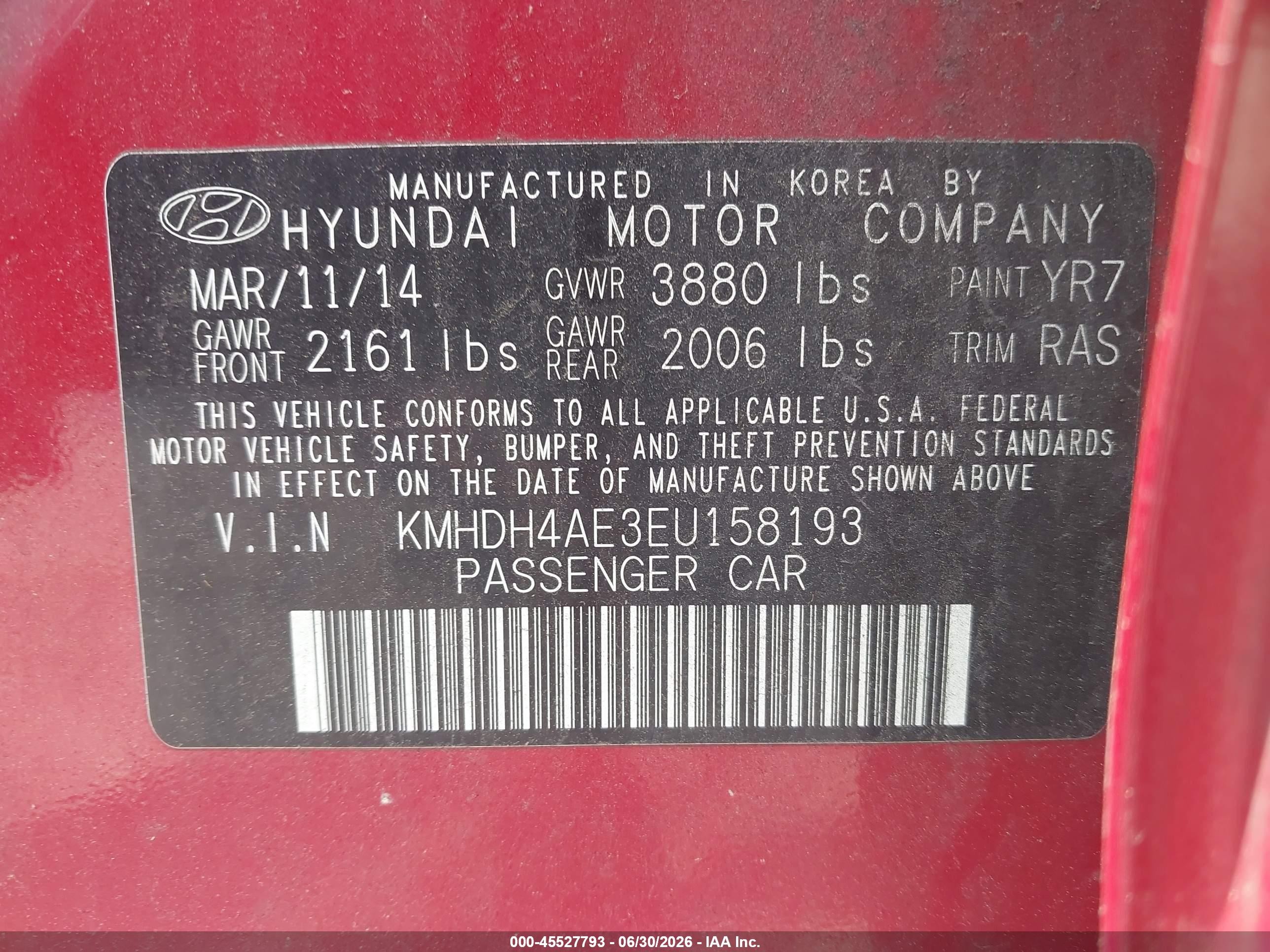 2014 Hyundai Elantra Se Red vin: KMHDH4AE3EU158193