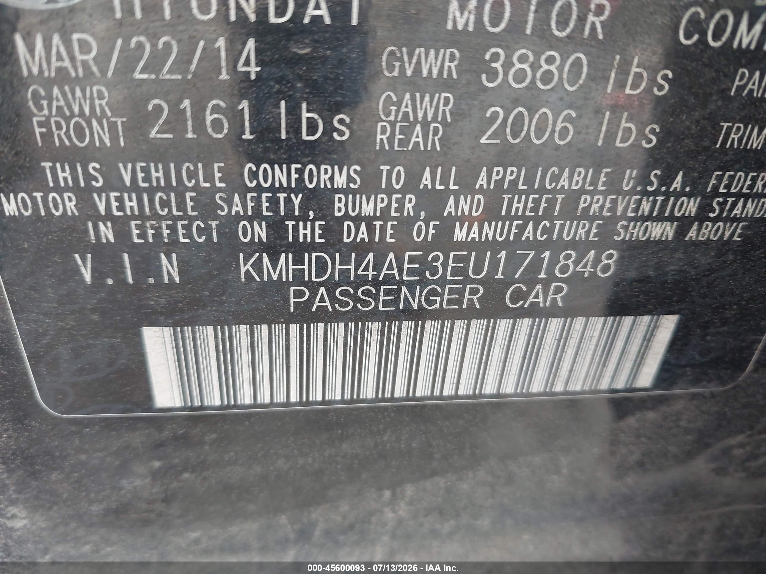 2014 Hyundai Elantra Limited Black vin: KMHDH4AE3EU171848