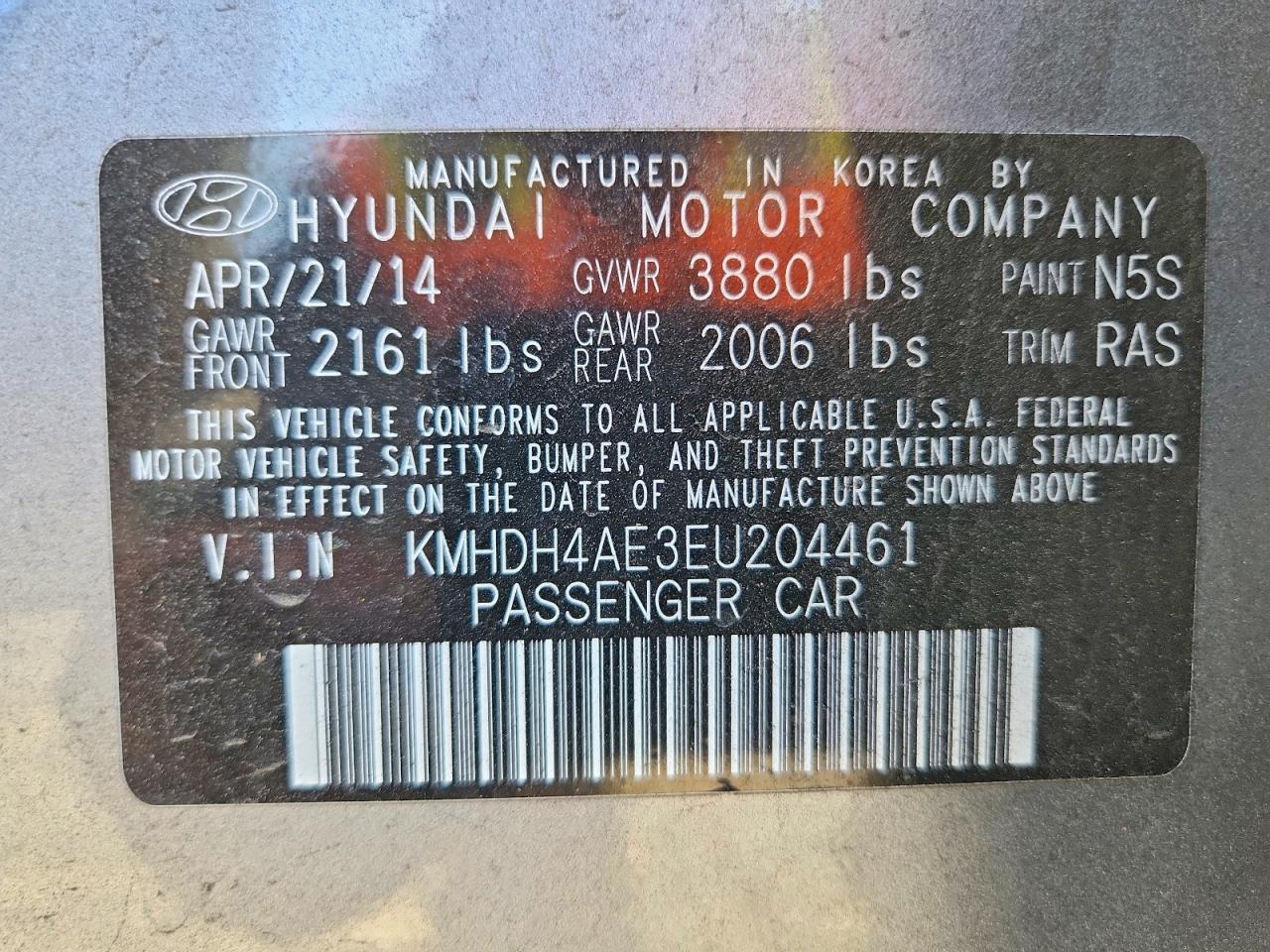 2014 Hyundai Elantra Limited Gray vin: KMHDH4AE3EU204461