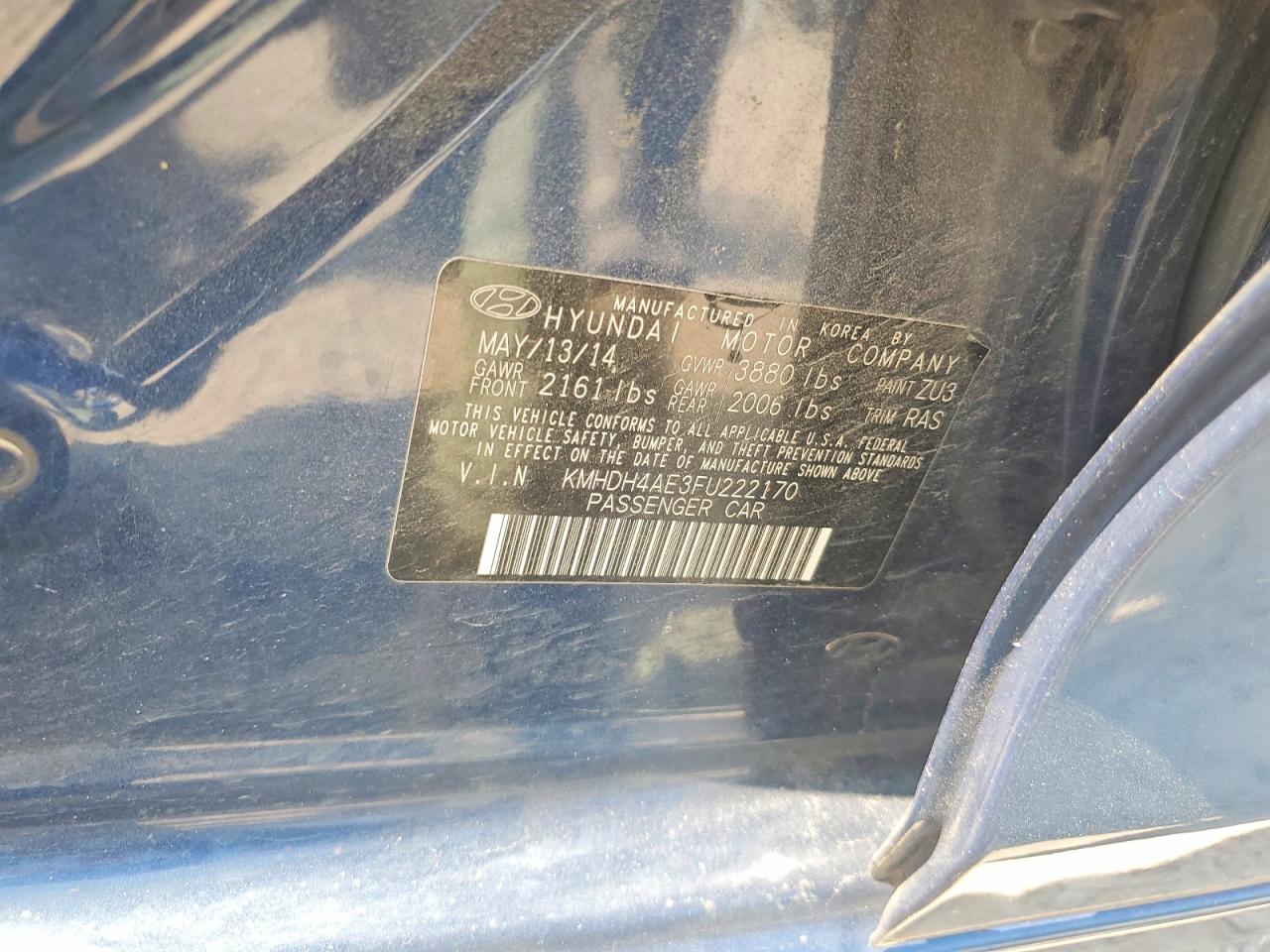 2015 Hyundai Elantra Se Blue vin: KMHDH4AE3FU222170