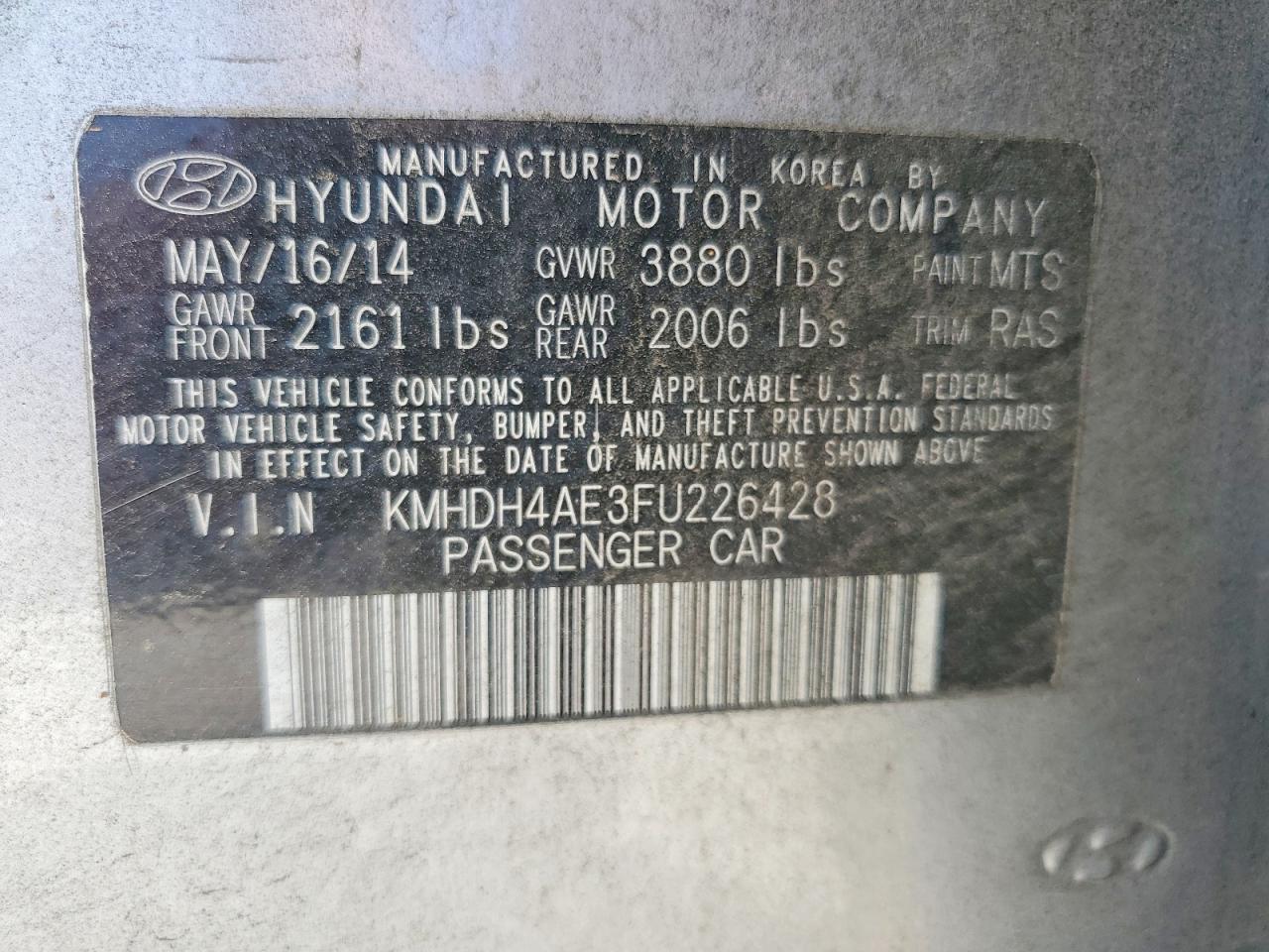 2015 Hyundai Elantra Se Silver vin: KMHDH4AE3FU226428