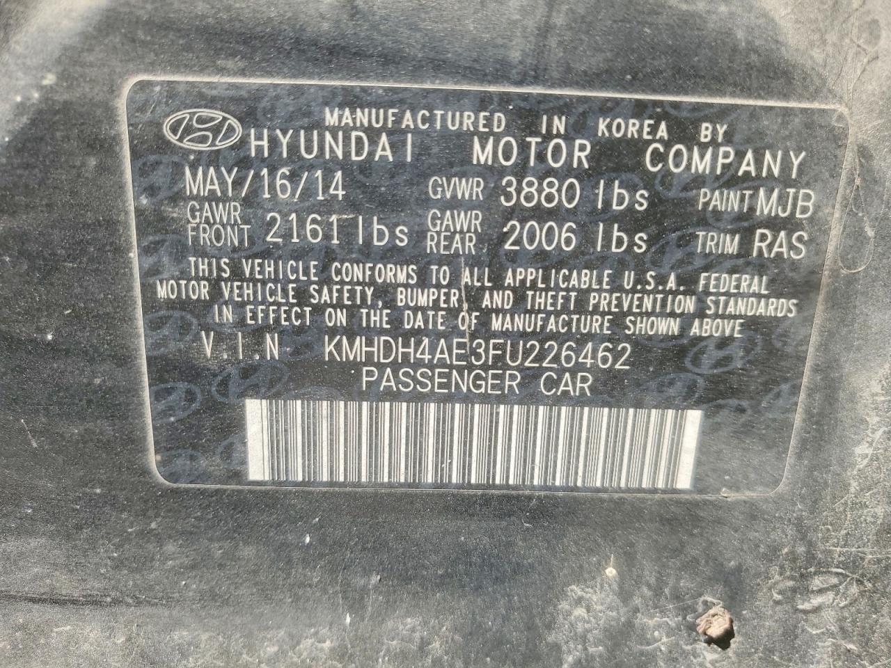 2015 Hyundai Elantra Se Black vin: KMHDH4AE3FU226462