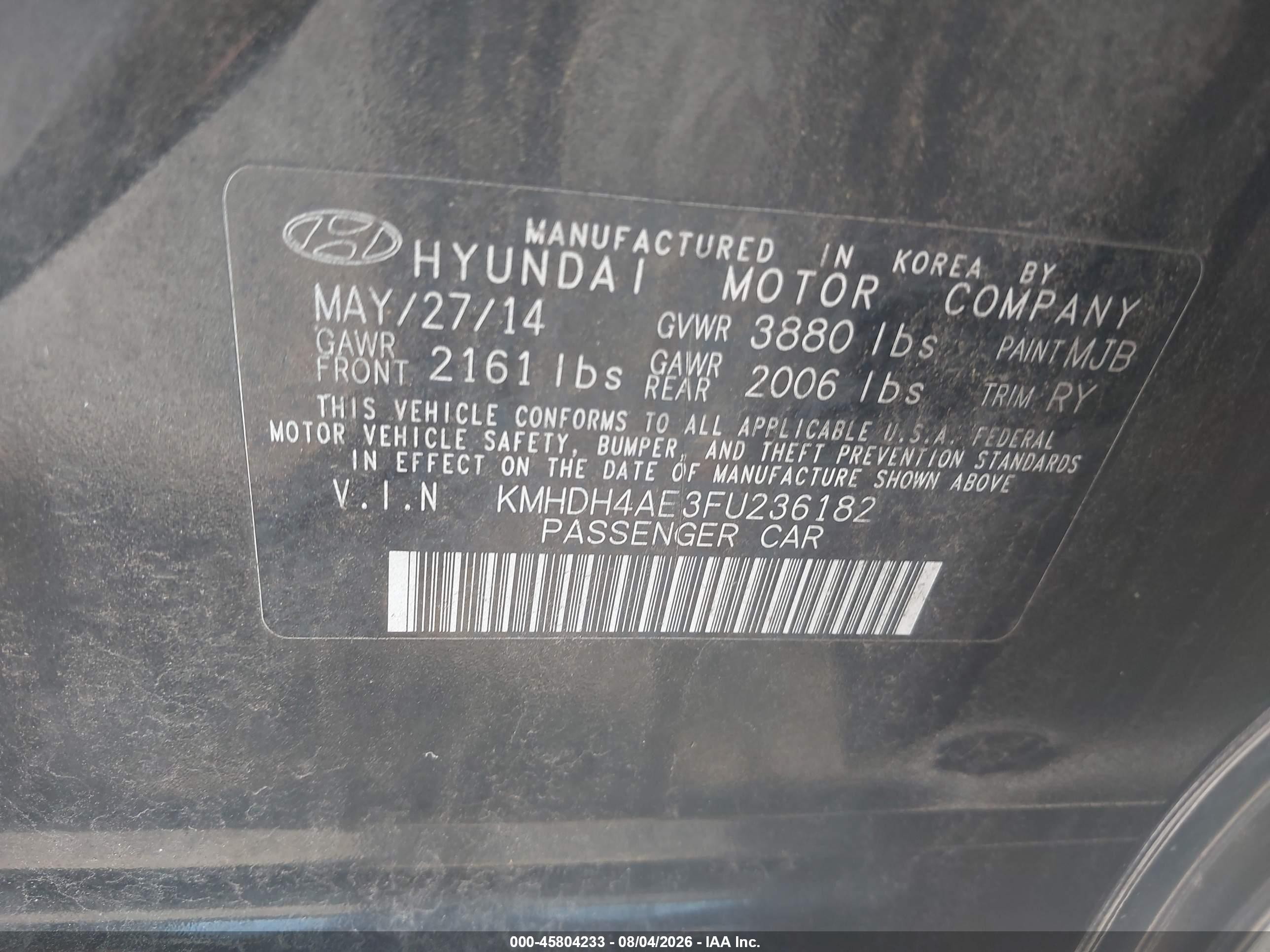 2015 Hyundai Elantra Se Черный vin: KMHDH4AE3FU236182